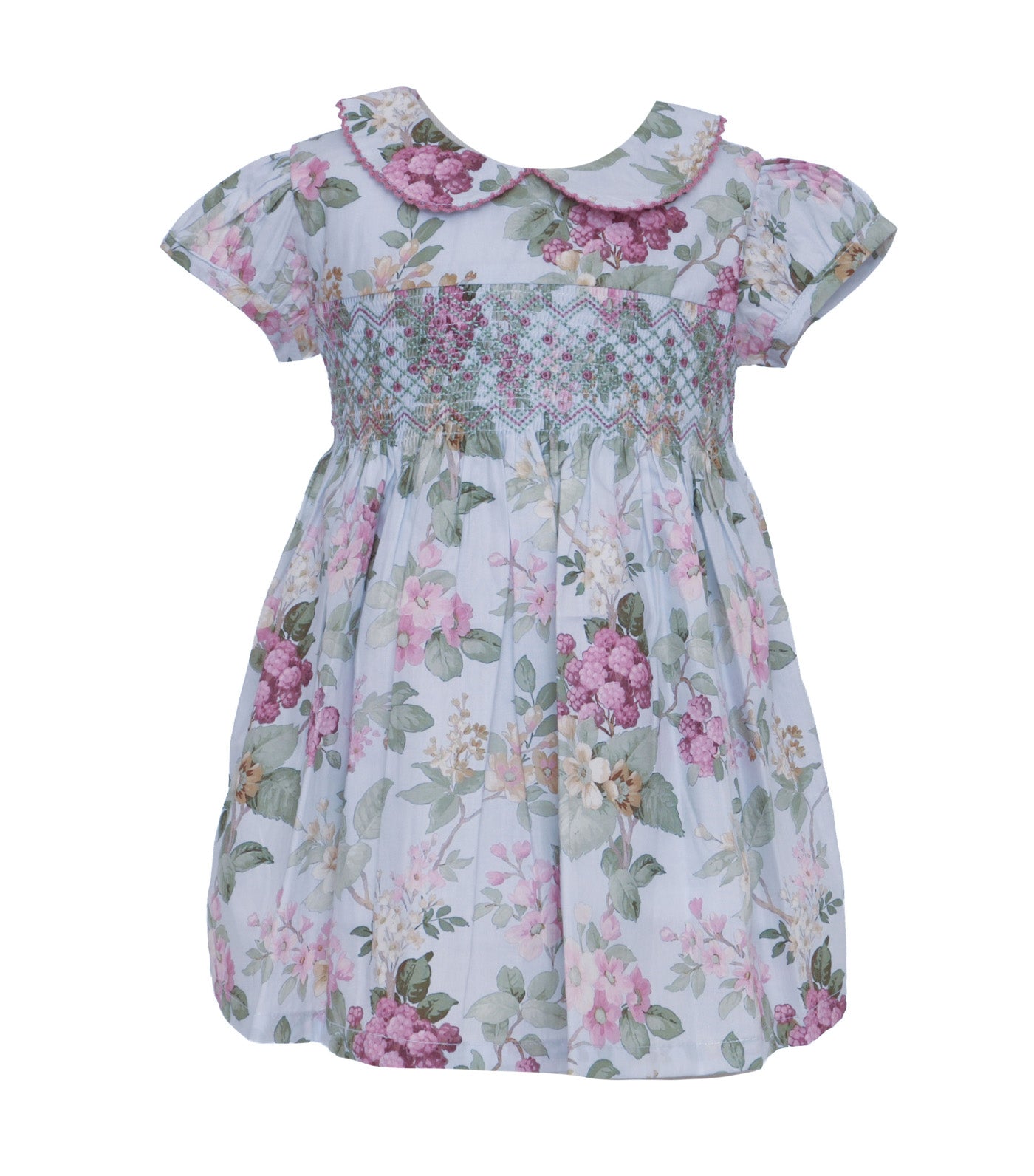 Floral Smocked Dress Light Blue/Green Flowers