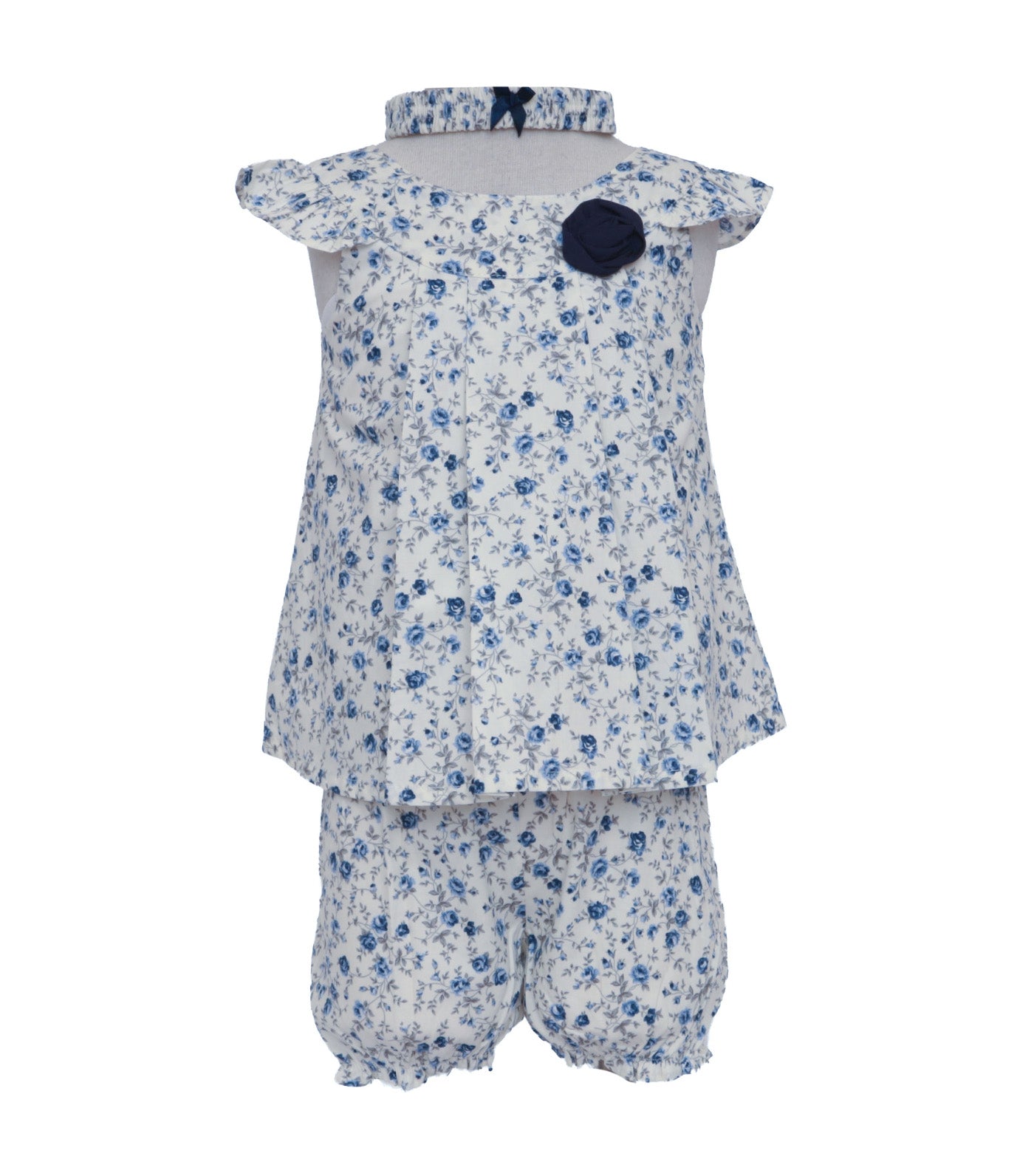 Baby Floral Dress with Bloomers and Headband Blue Floral