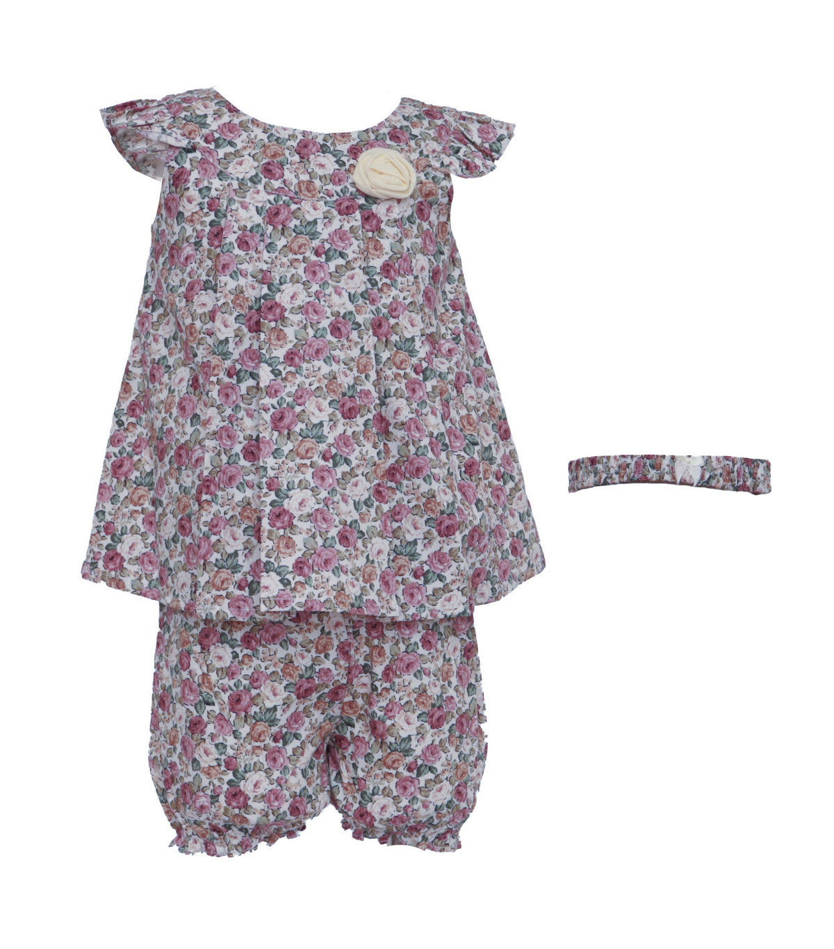 Baby Floral Dress with Bloomers and Headband Pink Floral