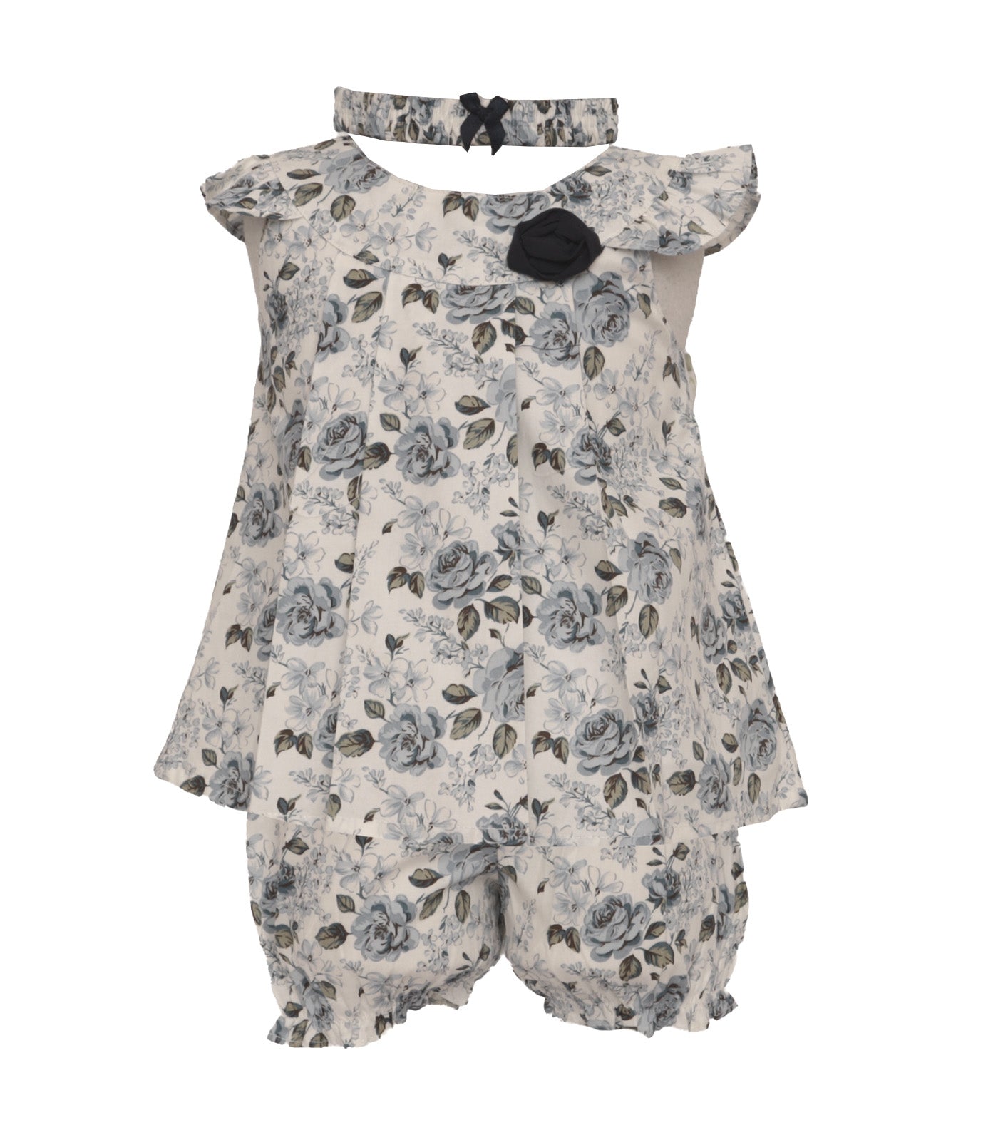 Baby Floral Dress with Bloomers and Headband Big Blue Floral