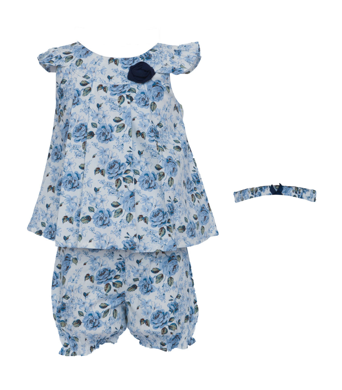 Baby Floral Dress with Bloomers and Headband Big Blue Floral
