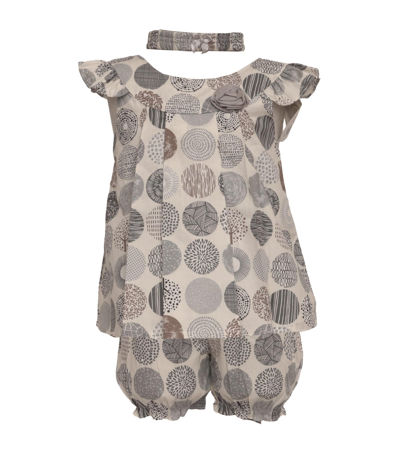 Baby Dress with Bloomers and Headband Brown