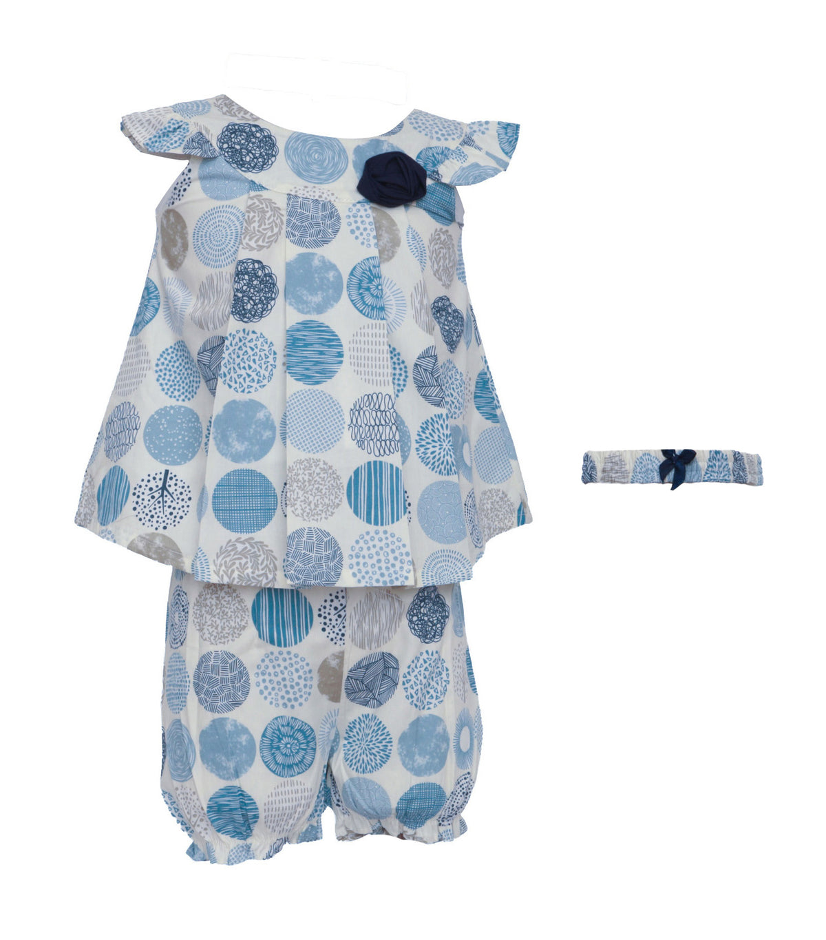 Baby Dress with Bloomers and Headband Blue
