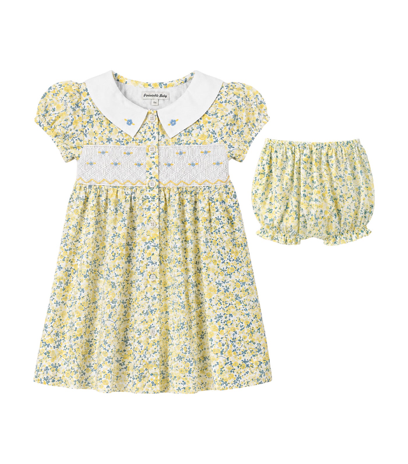 Noona Baby Girls Floral Smocked Dress Yellow