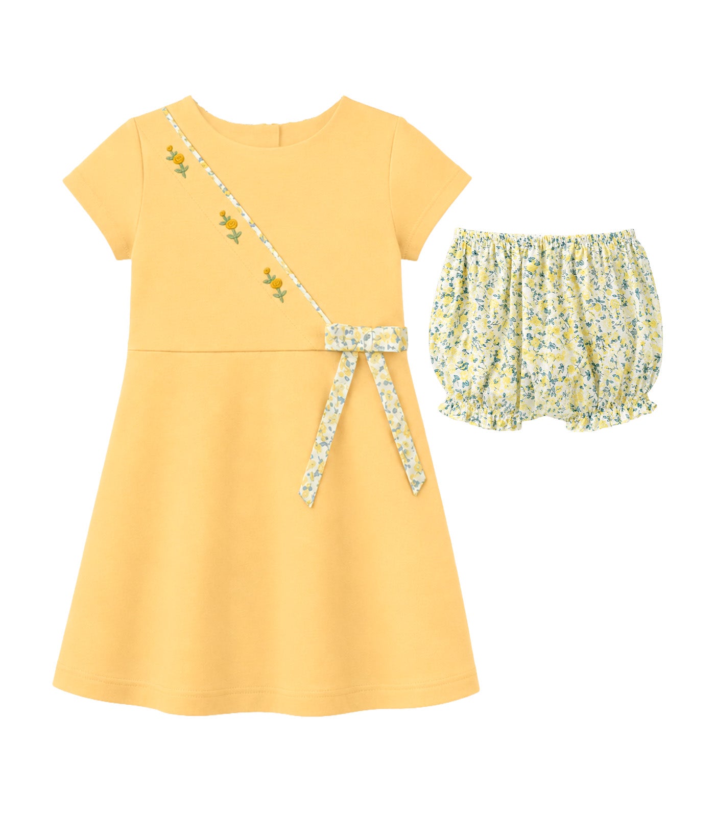 Harley Baby Girls Embroidered Dress Yellow
