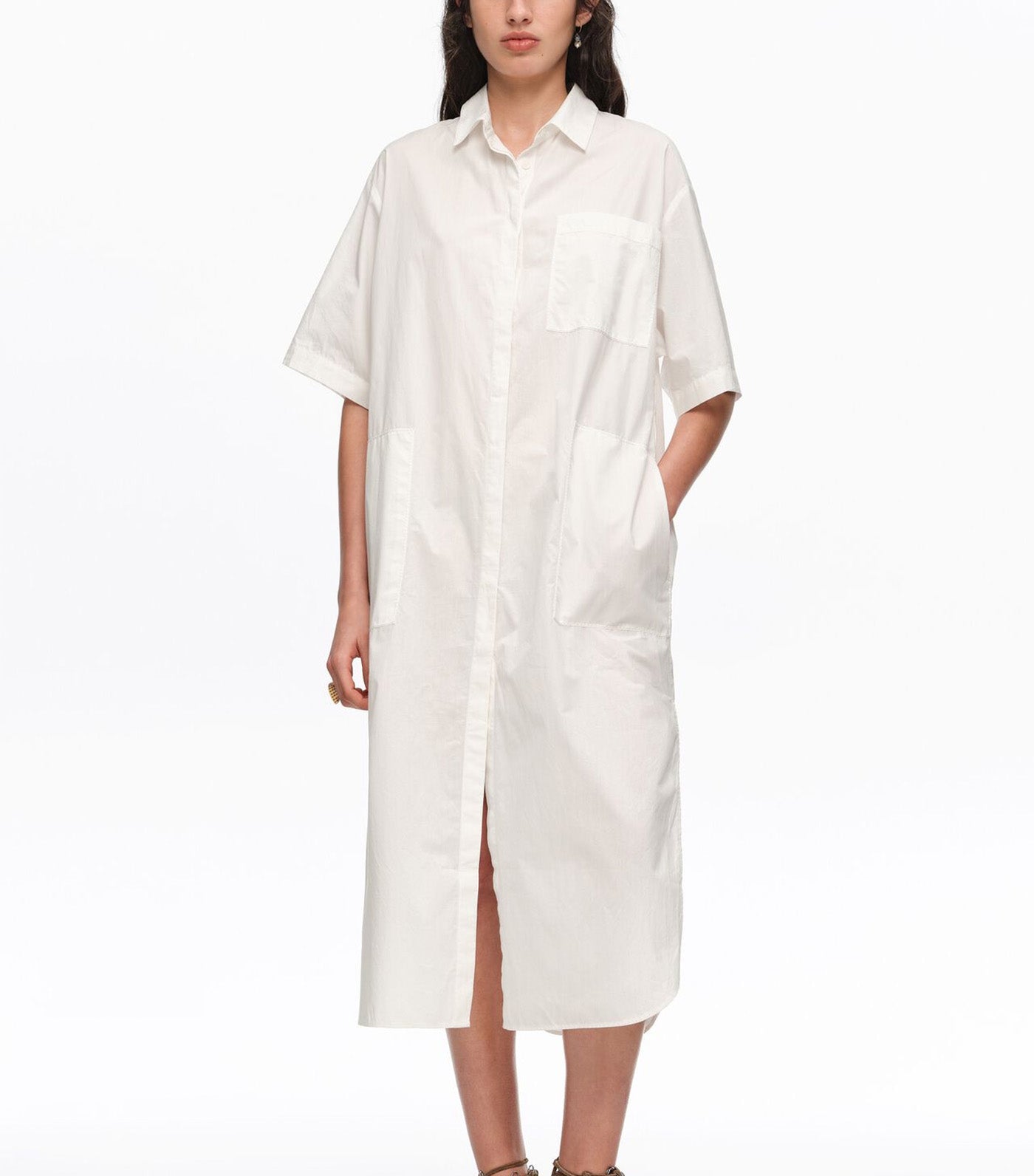 Cotton Embroidered Shirt Dress White