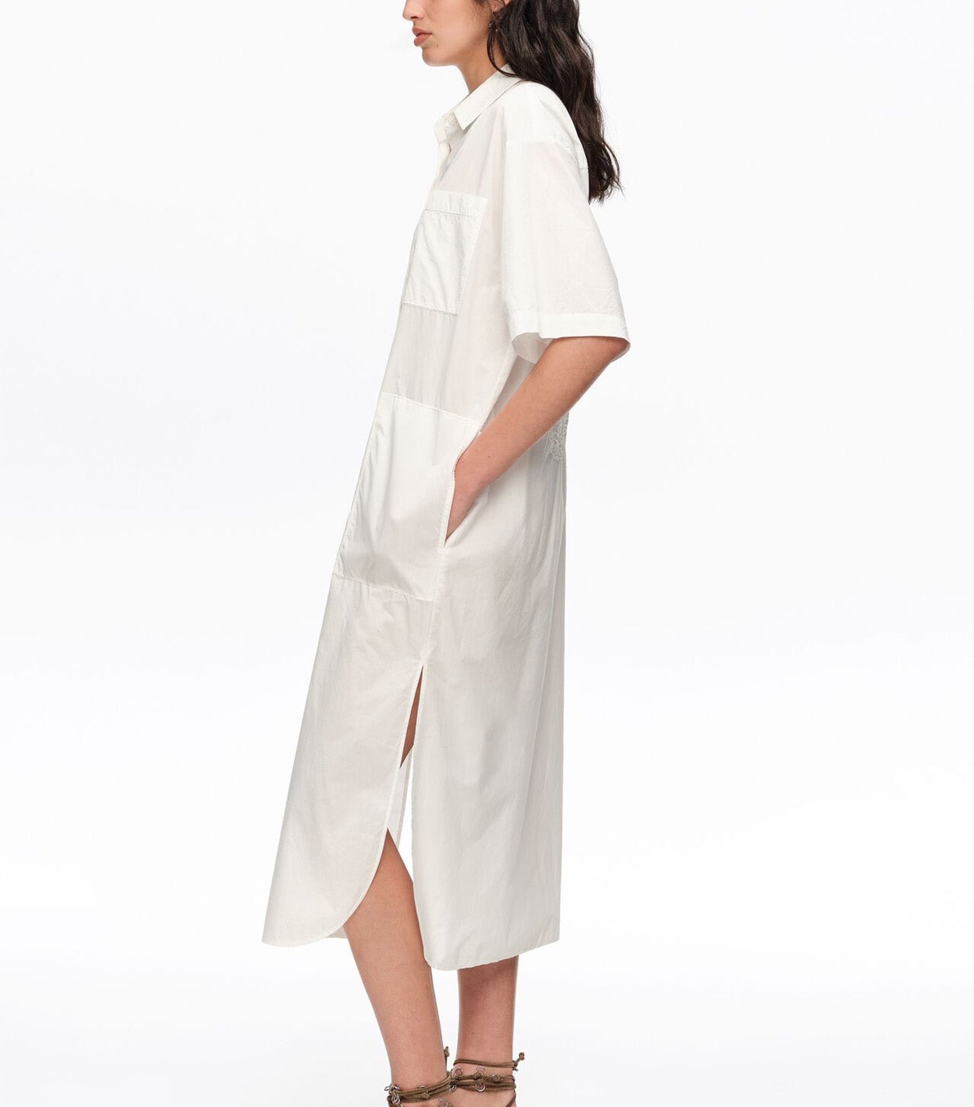 Cotton Embroidered Shirt Dress White