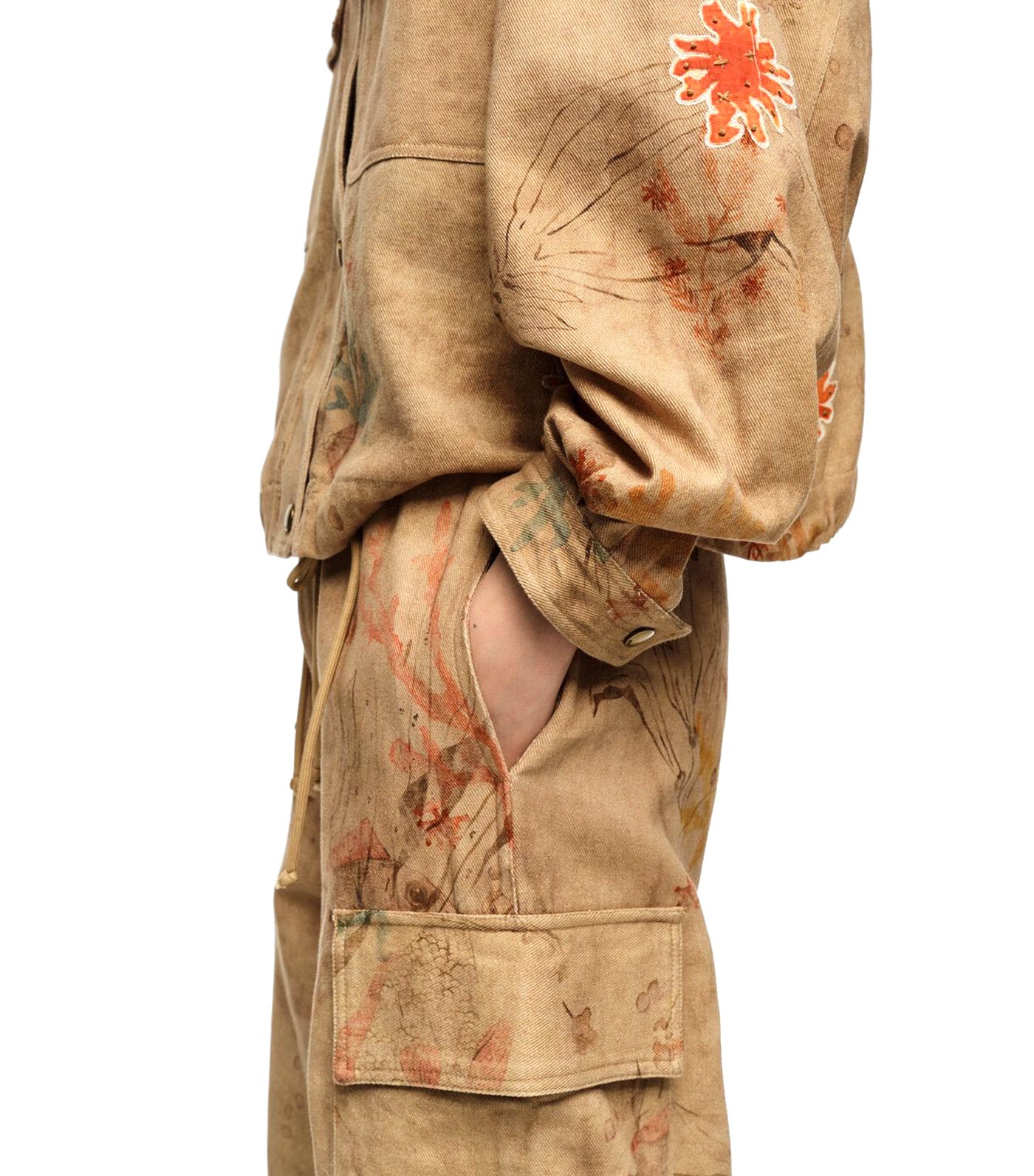 Short Jacket with Stitching and Underwater Patches Brown