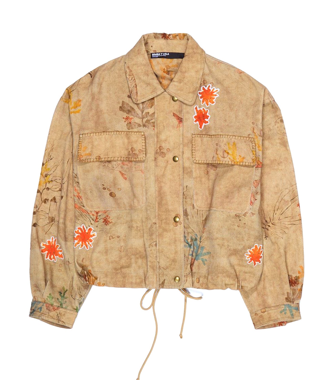 Short Jacket with Stitching and Underwater Patches Brown