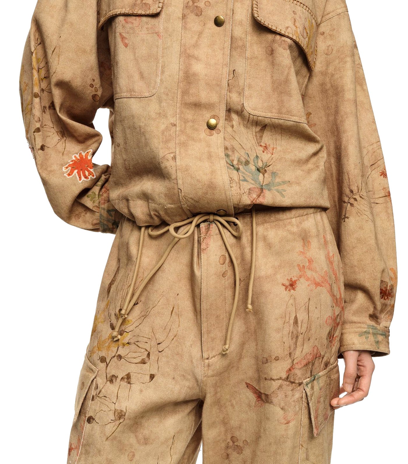 Short Jacket with Stitching and Underwater Patches Brown
