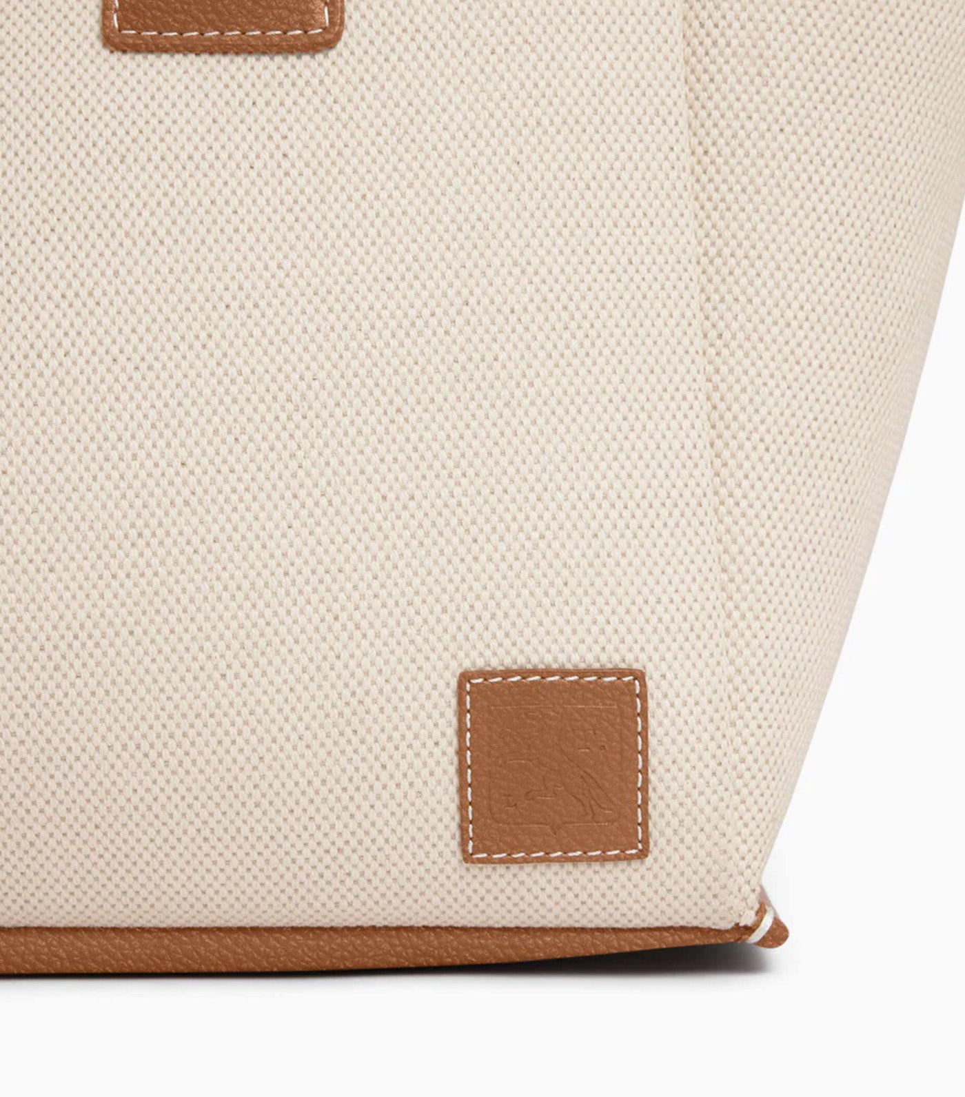 Le Tanneur Elena Large Tote Bag in Cotton Canvas and Grained Leather Natural Brown Tan