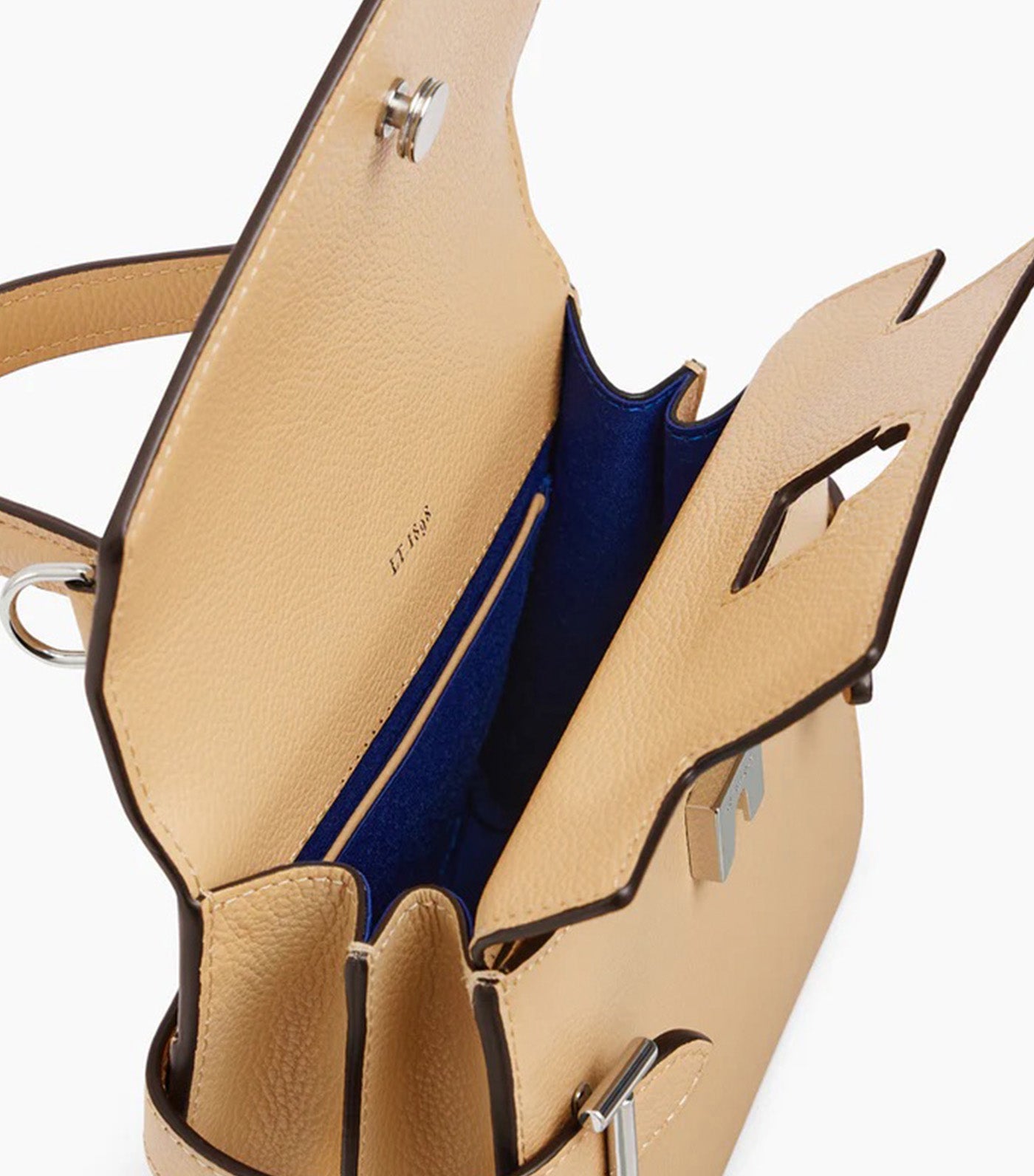Le Tanneur Emily Small Double Flap Handbag in Grained Leather Desert Beige