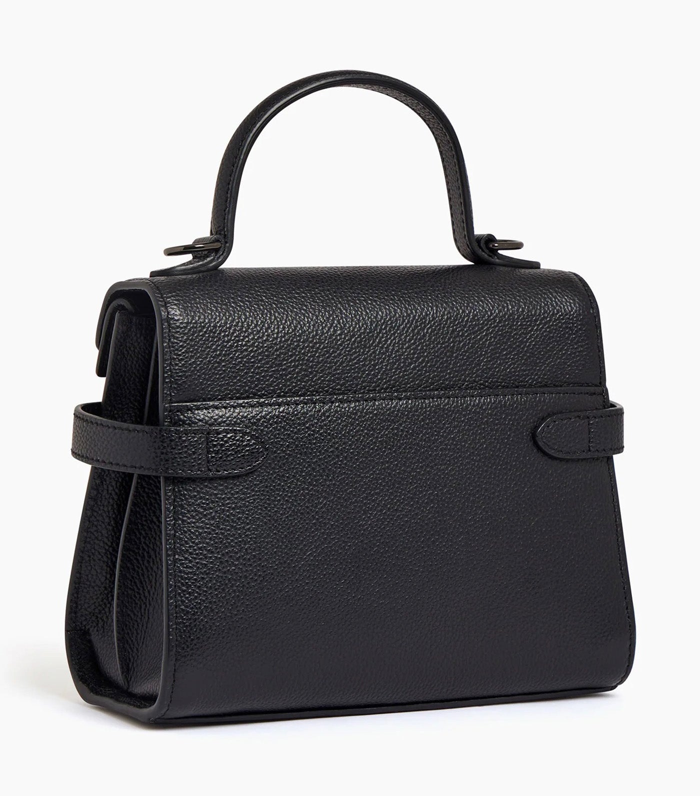 Le Tanneur Emily Small Double Flap Handbag in Grained Leather Black