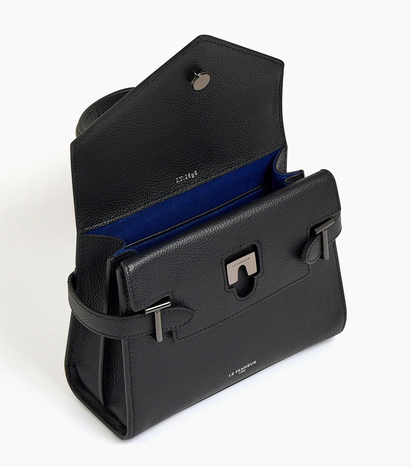 Le Tanneur Emily Small Double Flap Handbag in Grained Leather Black