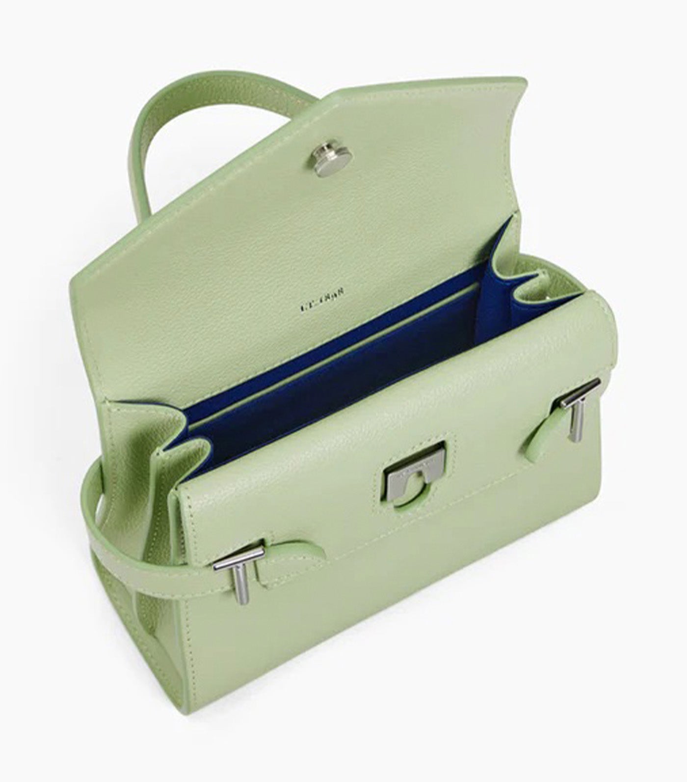 Le Tanneur Emily Small Double Flap Handbag in Grained Leather Aloe Green