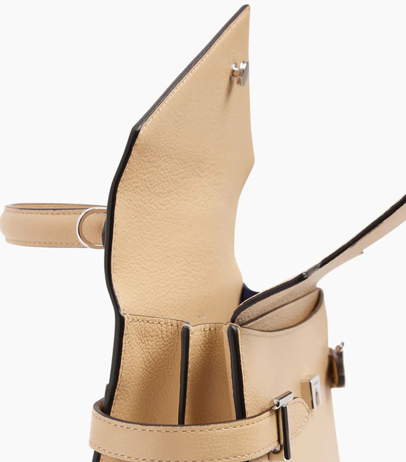 Le Tanneur Emily Medium Double Flap Handbag in Grained Leather Desert Beige