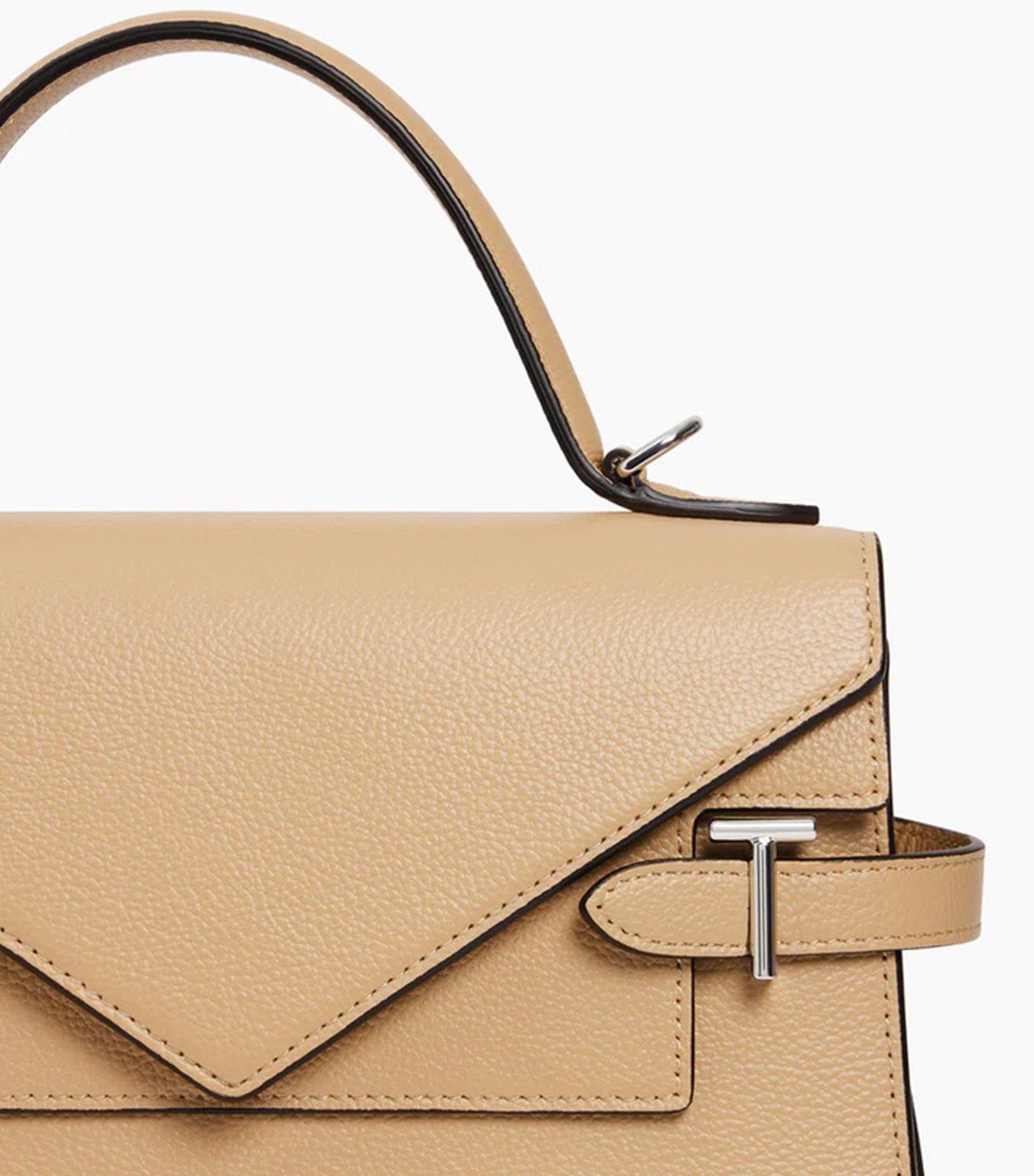 Le Tanneur Emily Medium Double Flap Handbag in Grained Leather Desert Beige