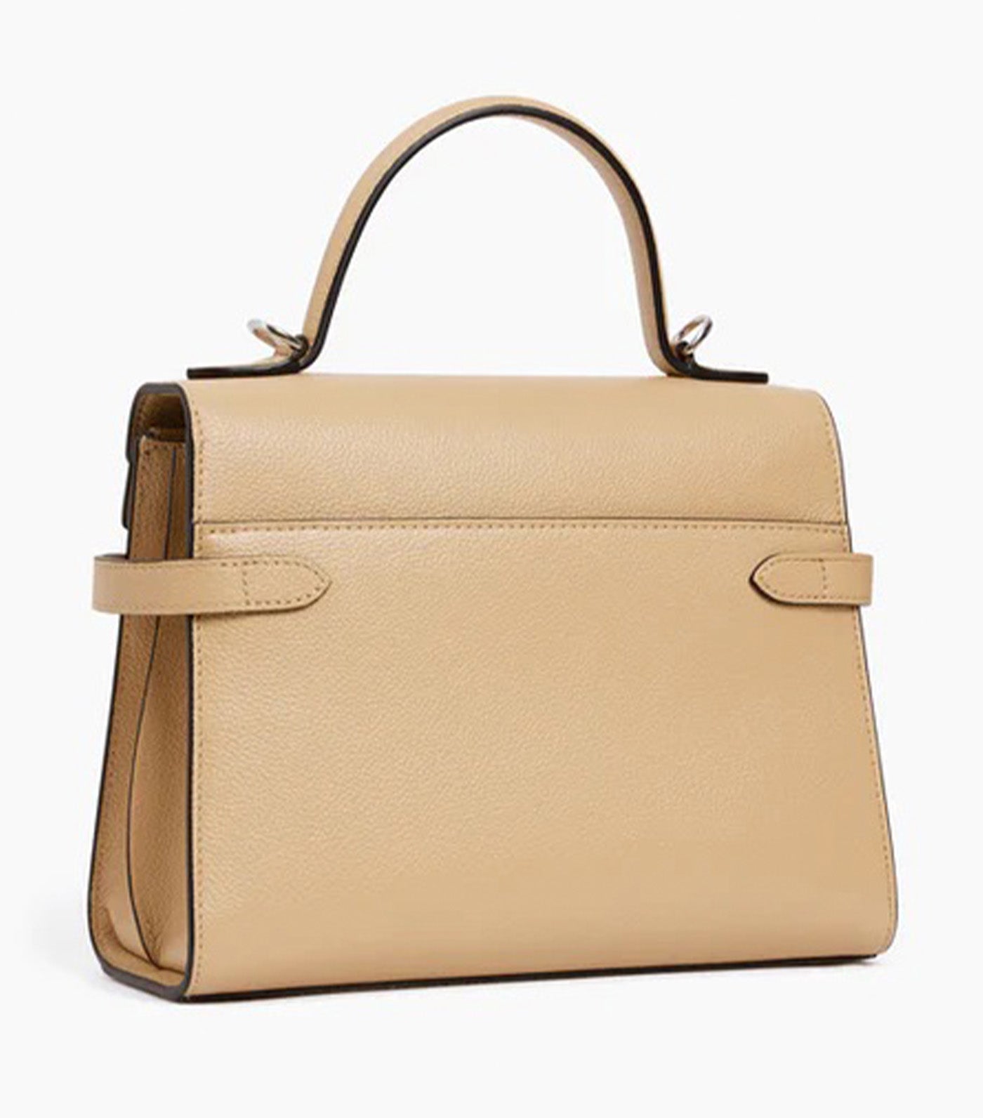 Le Tanneur Emily Medium Double Flap Handbag in Grained Leather Desert Beige