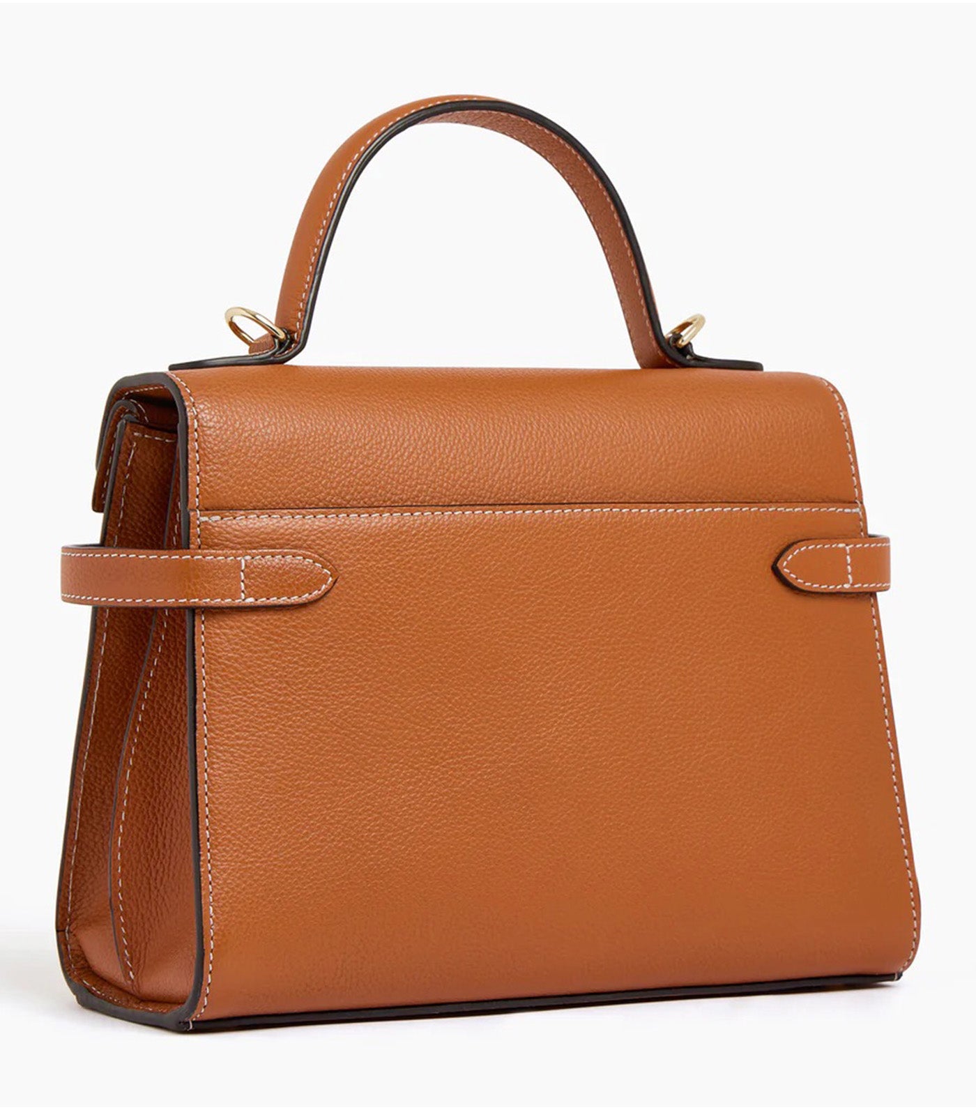 Le Tanneur Emily Medium Double Flap Handbag in Grained Leather Brown Tan