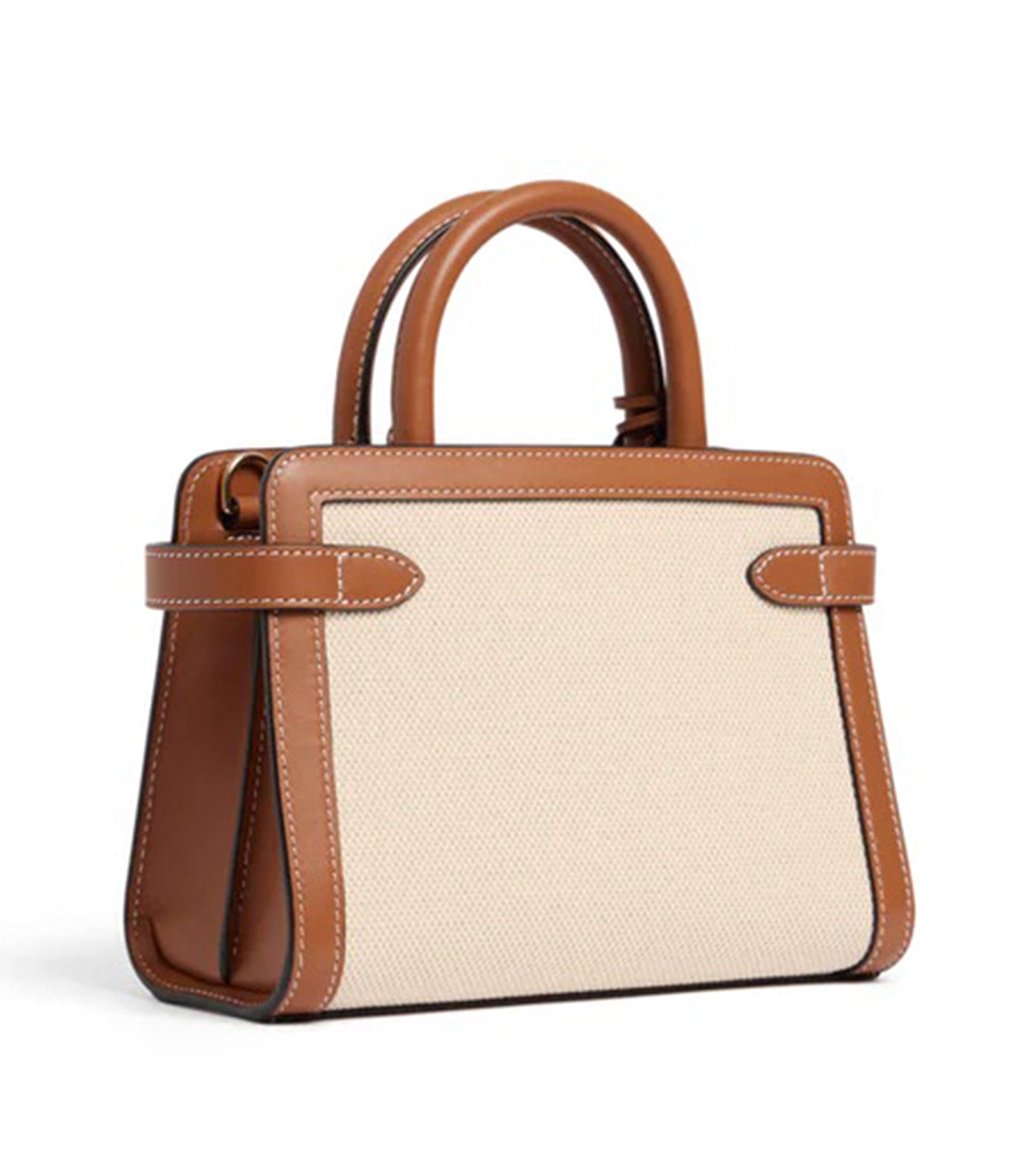 Le Tanneur Emilie Small Handbag in Cotton Canvas and Smooth Leather Natural Brown Tan