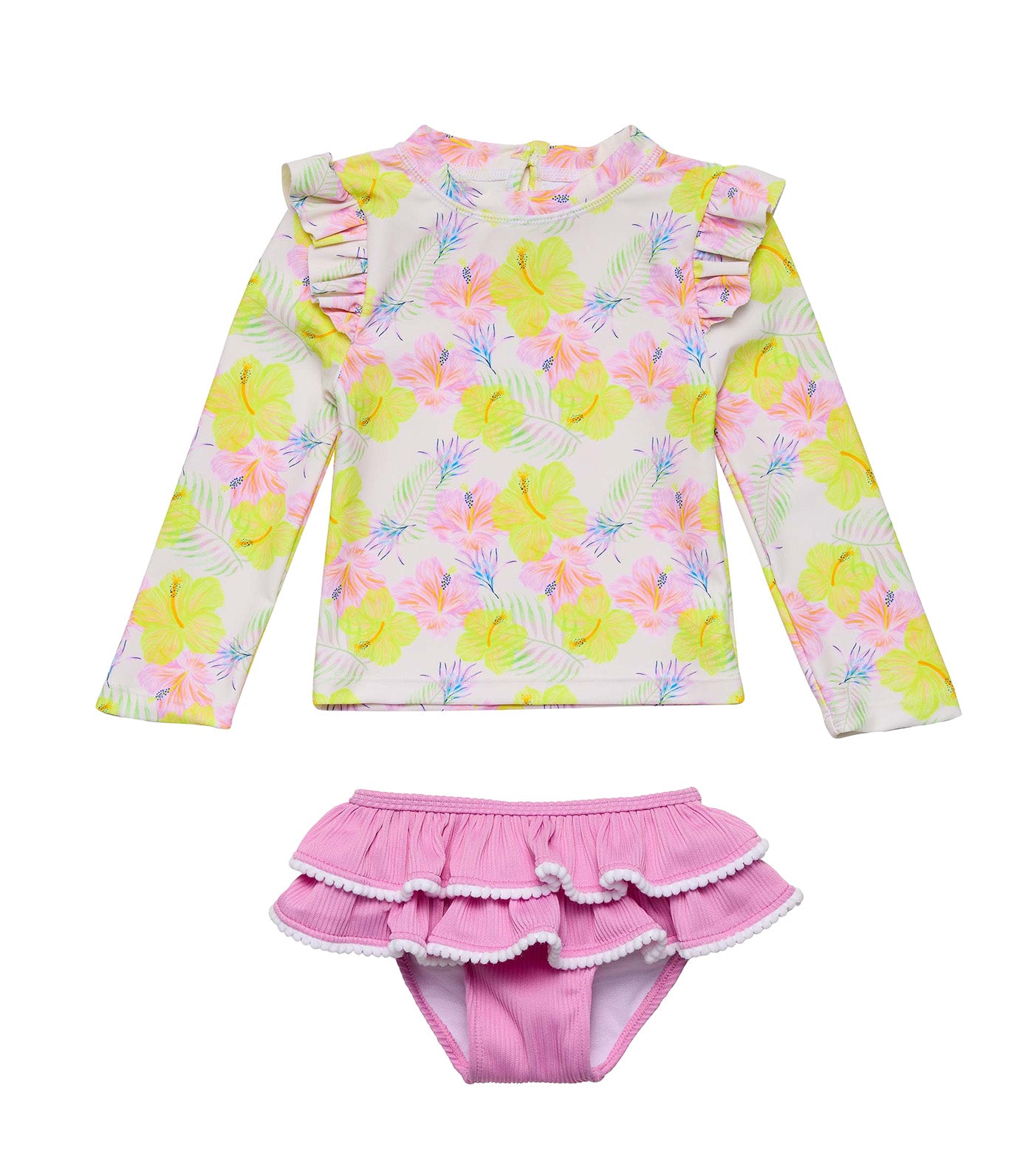Aloha Vacay Recycled Ruffled Set Yellow/Pink