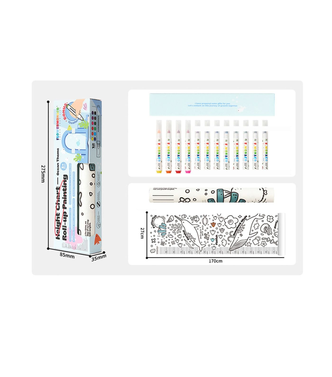 Height Chart Roll Up Painting - Ocean