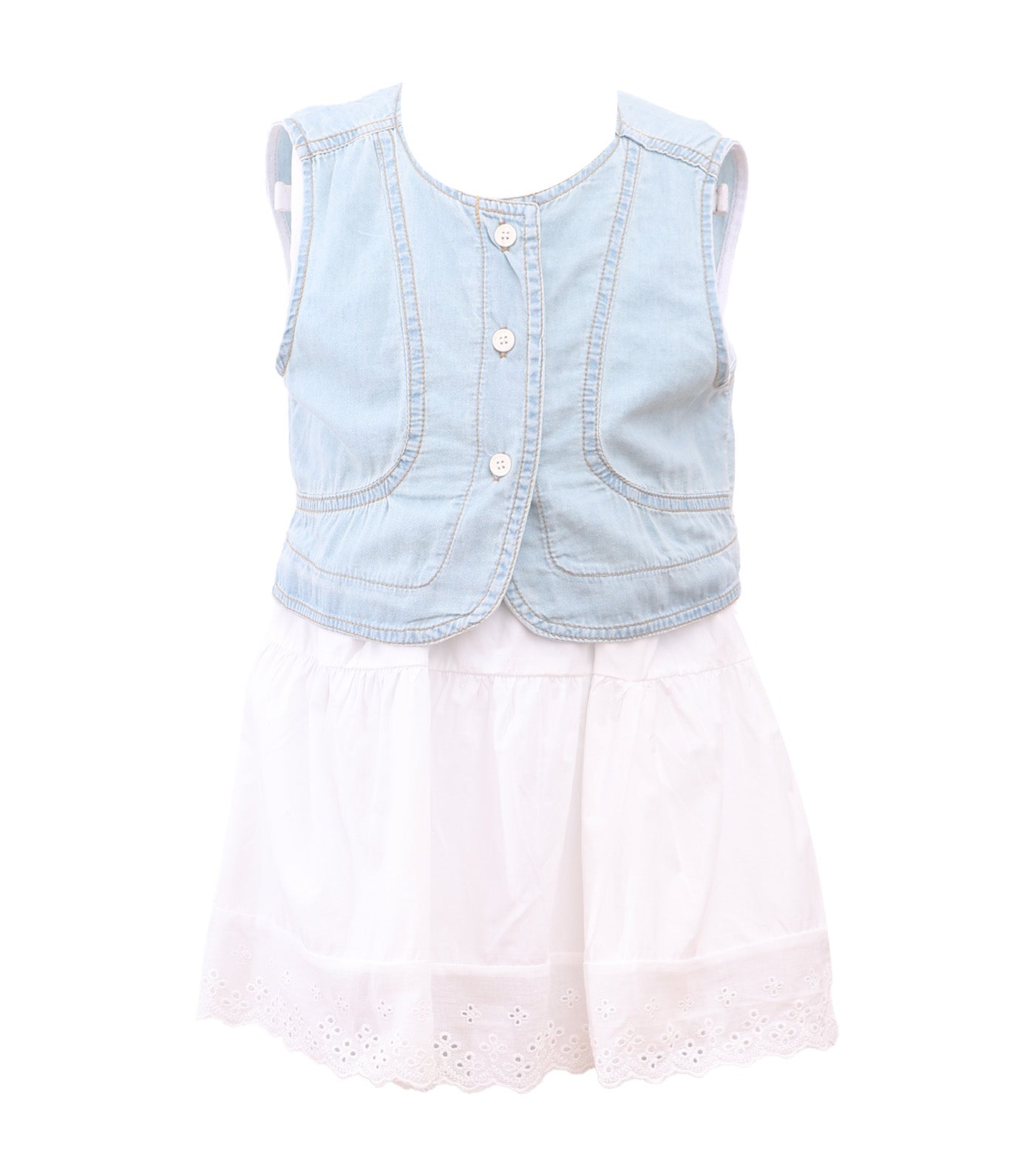 Ingrid Eyelet with Denim Vest Set White/Light Denim
