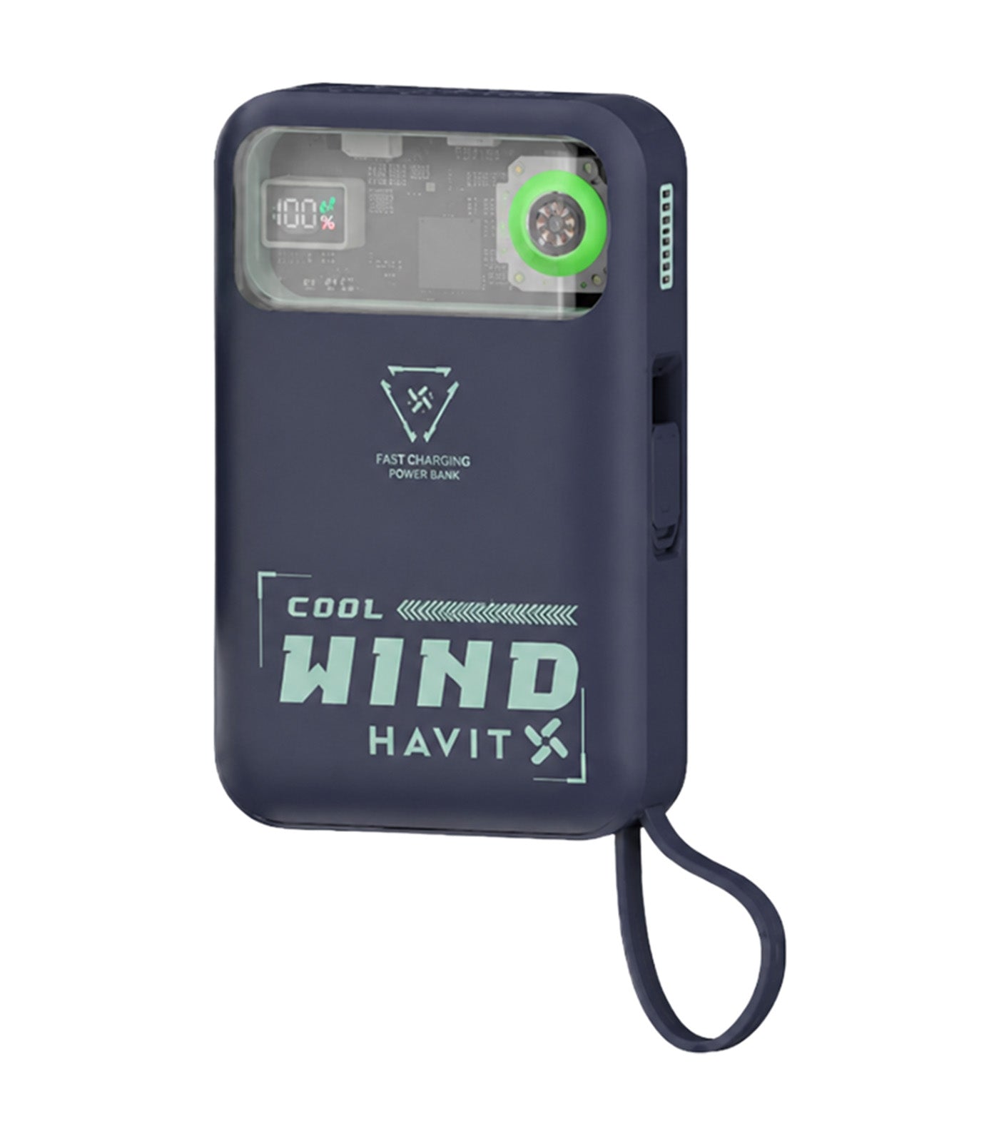10,000mAh Power Bank with Cooling Fan & Cable Black/Green