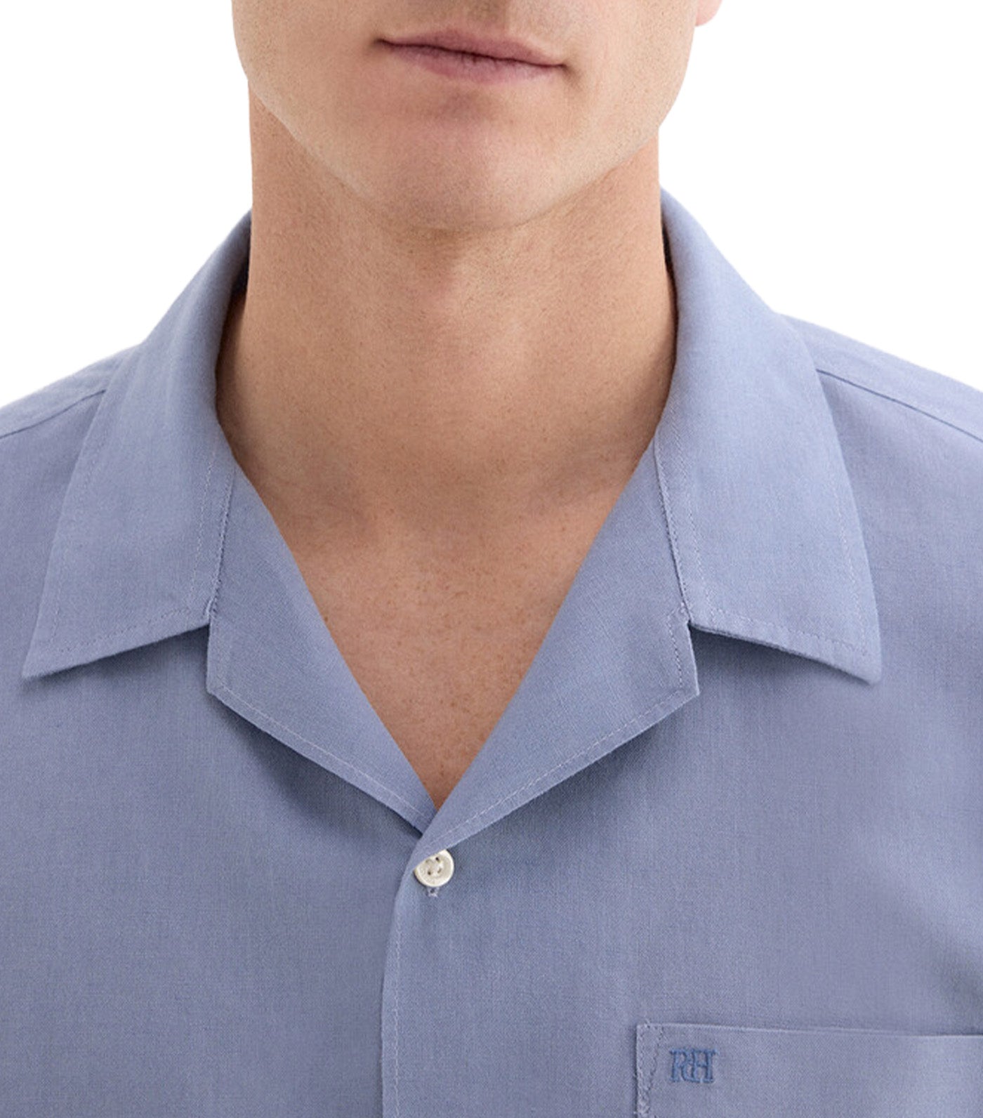 Short-Sleeved Cotton Linen Shirt Blue
