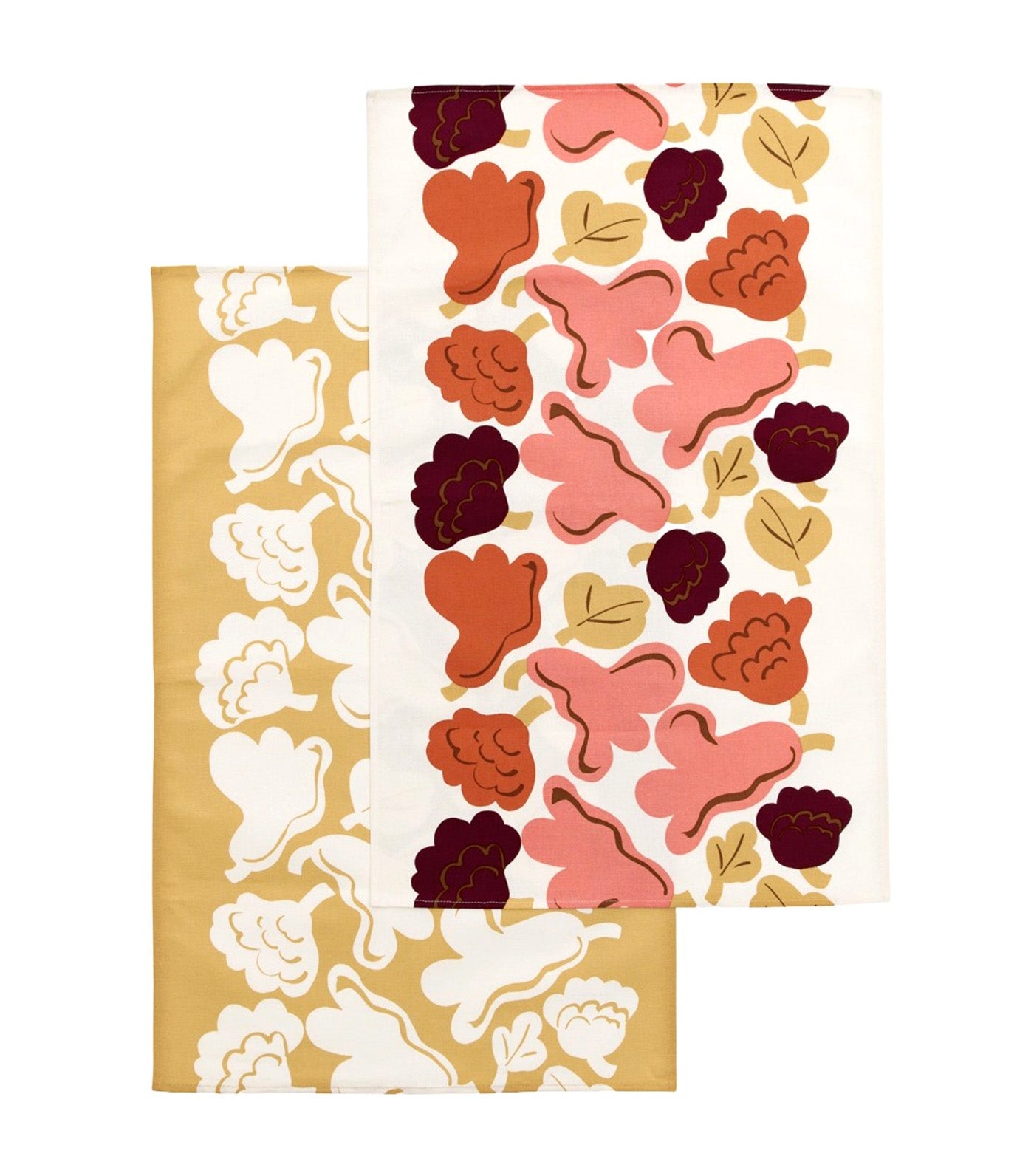 Kukasta Kukkaan Kitchen Towel - 2 Pieces, Off White/Pink/Terracotta/Ochre