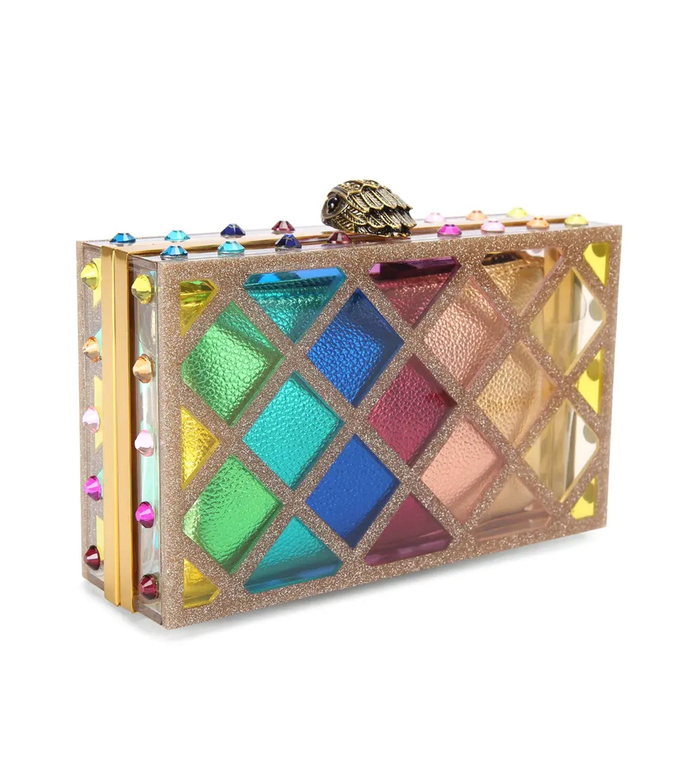Crystal Quilt Box Clutch Multi