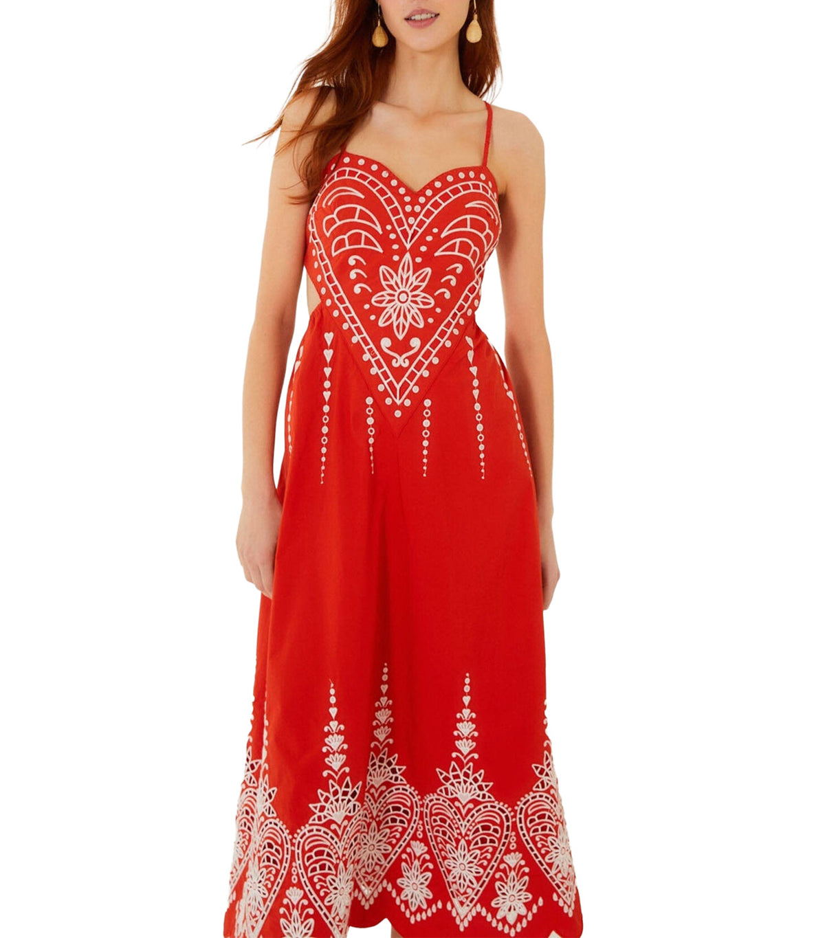 Heart Richelieu Sleeveless Midi Dress Red