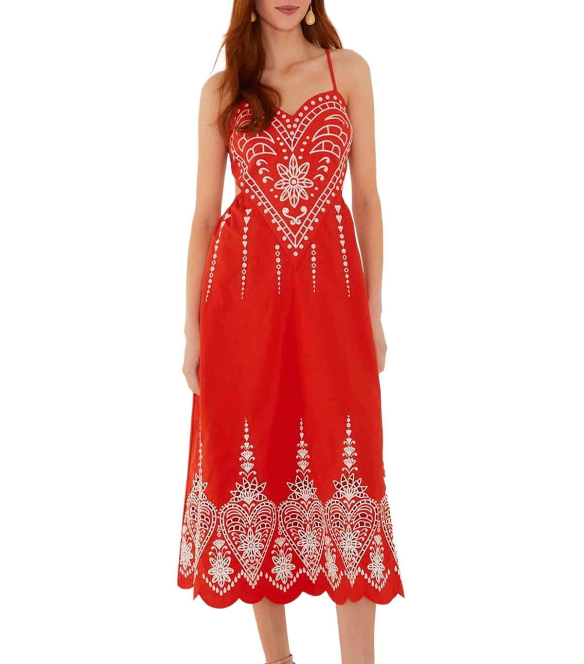 Heart Richelieu Sleeveless Midi Dress Red