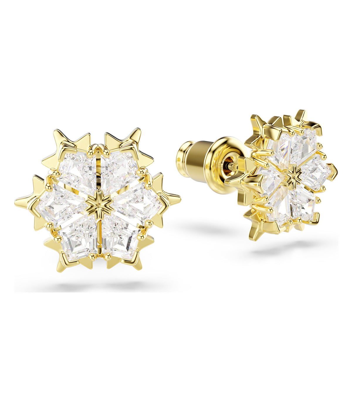 Magic Stud Earrings Mixed Cuts Snowflake 18K Gold Finish White