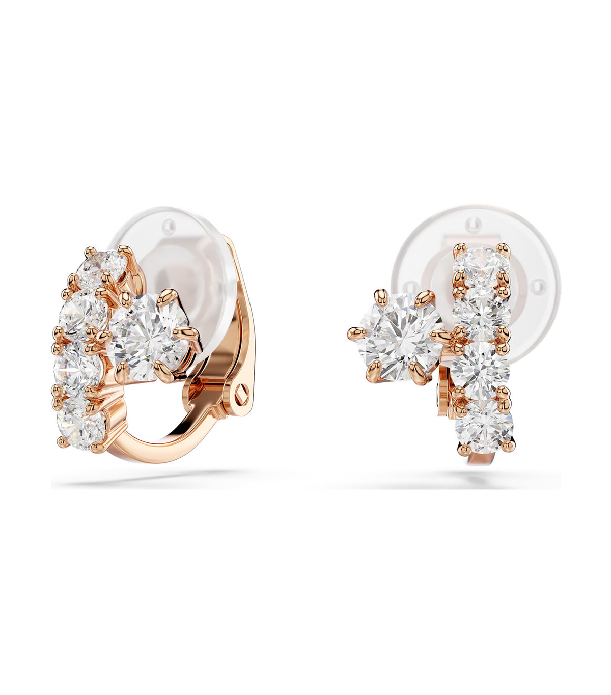 Matrix Clip Earrings Round Cut 18K Rose Gold Finish White