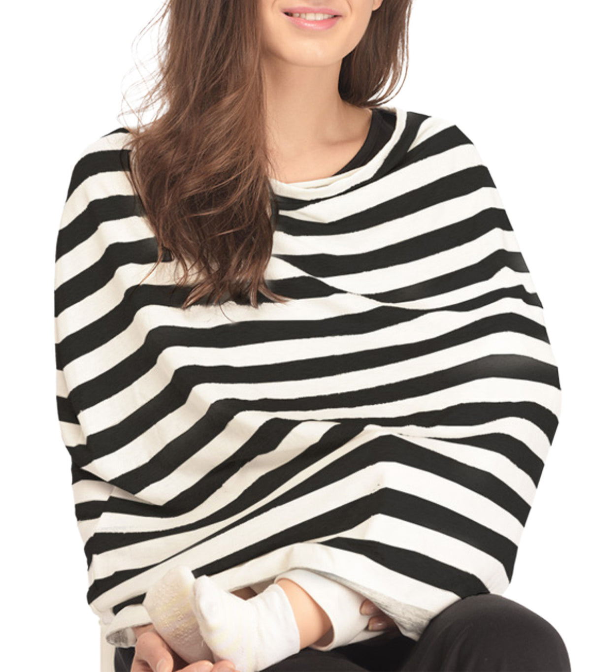 Multi-Use Nursing Scarf Black White Thick Stripe