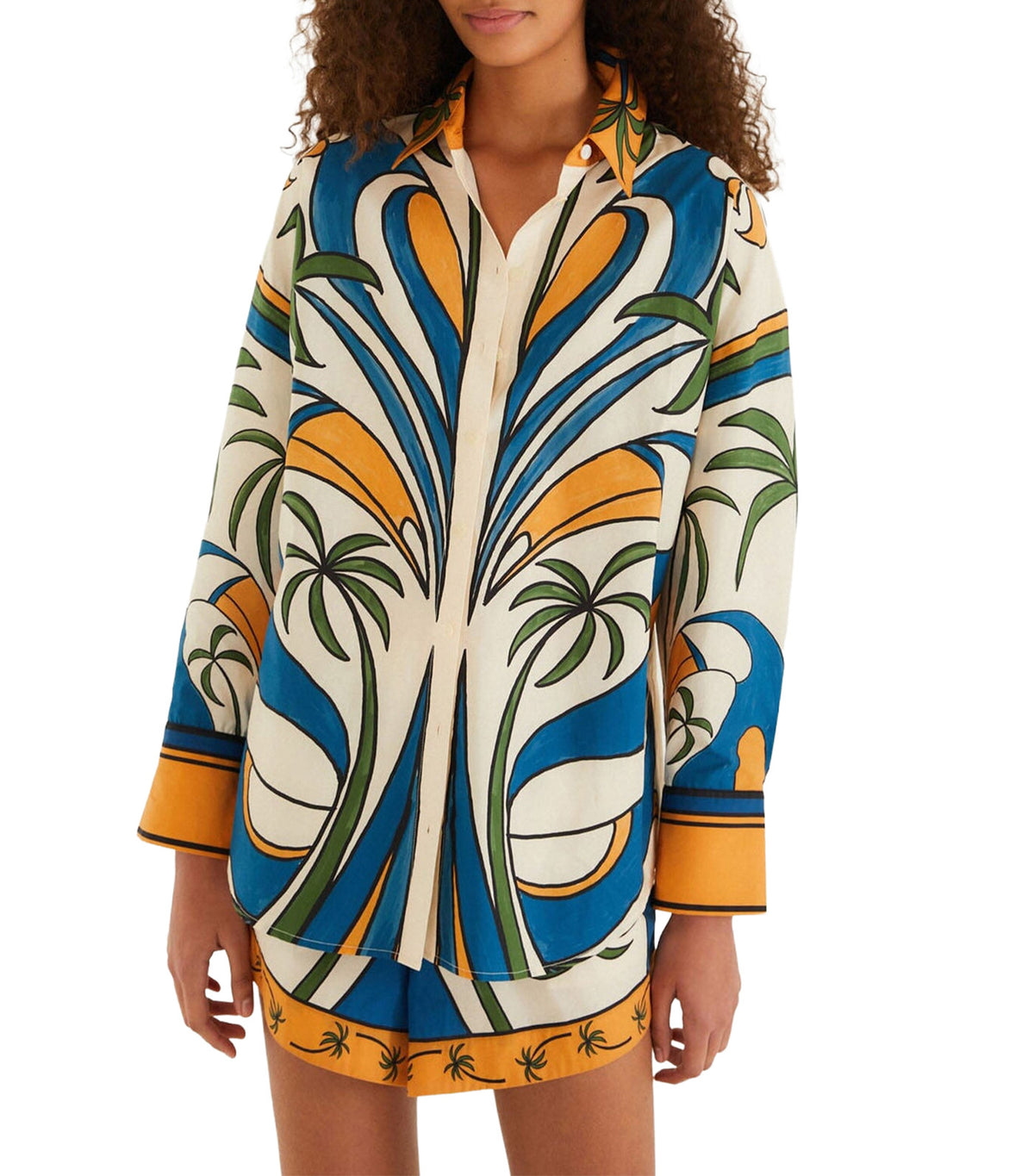 Tropical Graphic Collared Buttoned Shirt Blue Multi