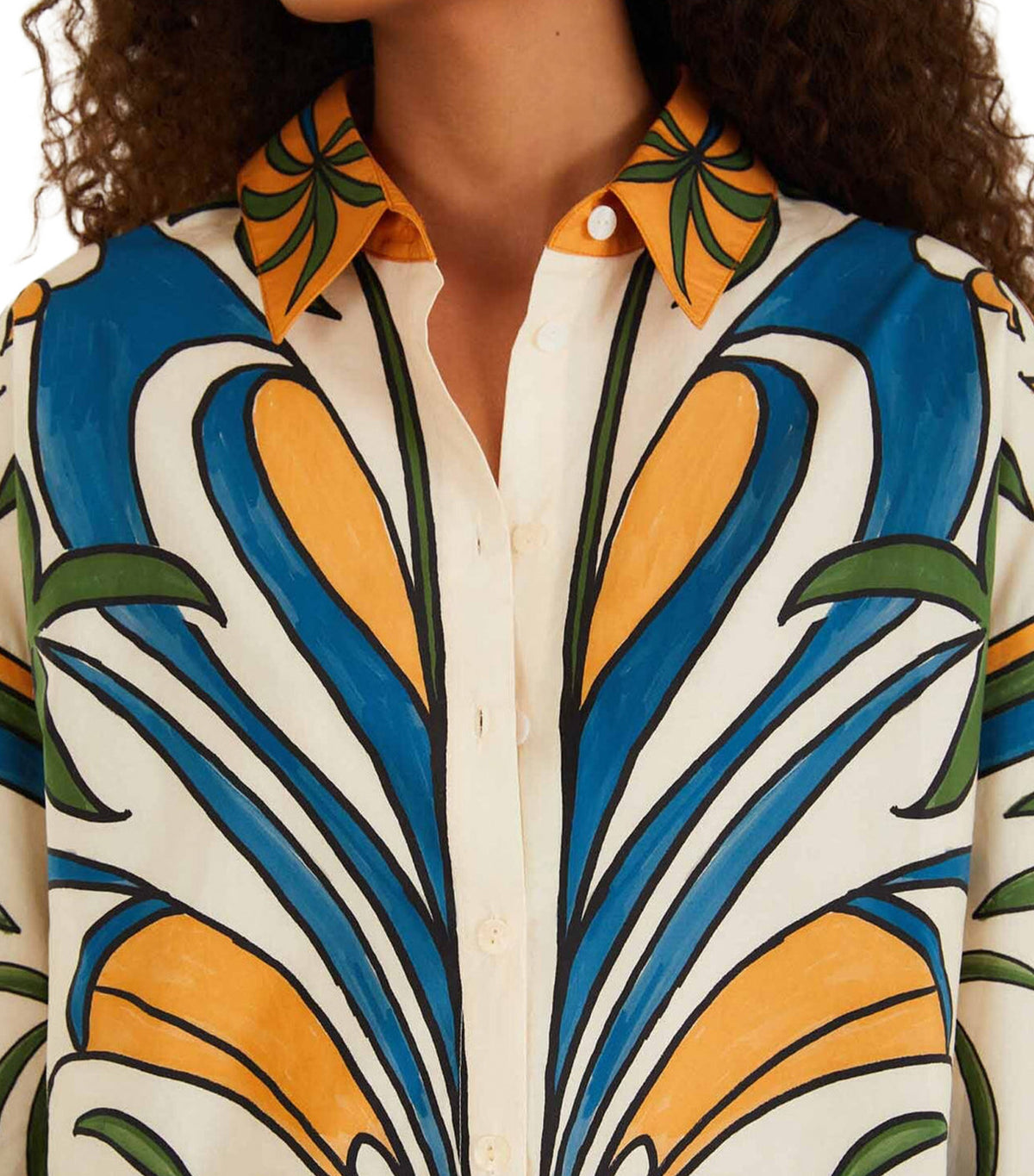 Tropical Graphic Collared Buttoned Shirt Blue Multi