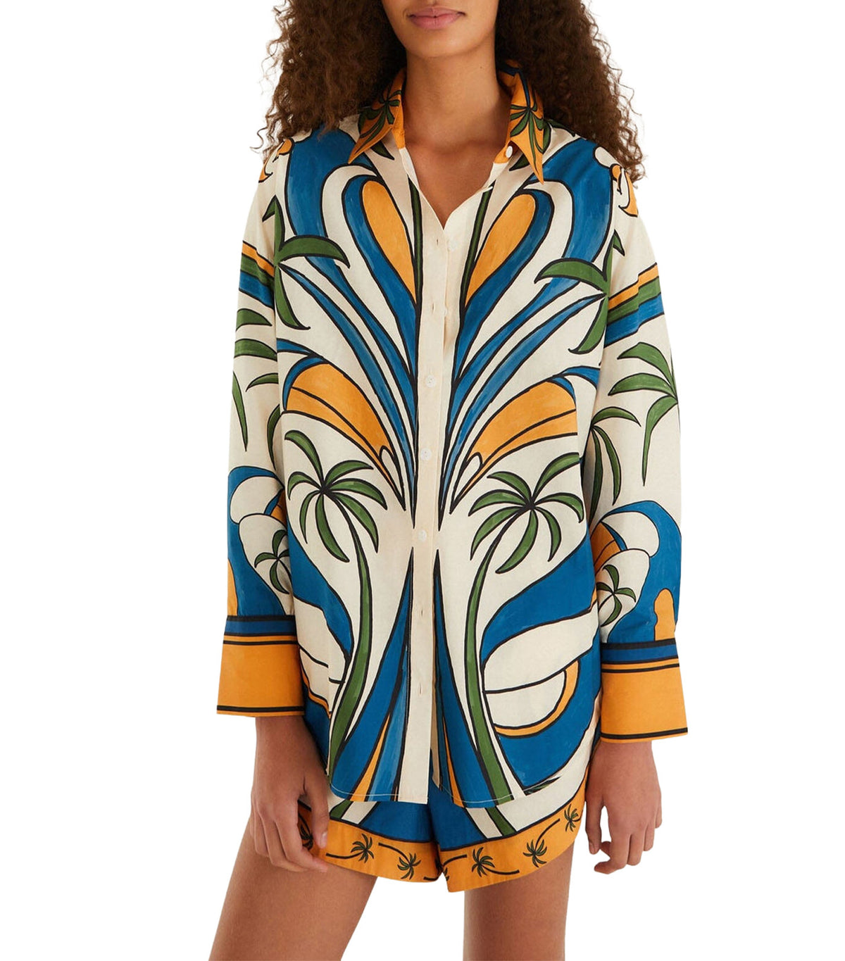 Tropical Graphic Drawstring Pockets Shorts Blue Multi