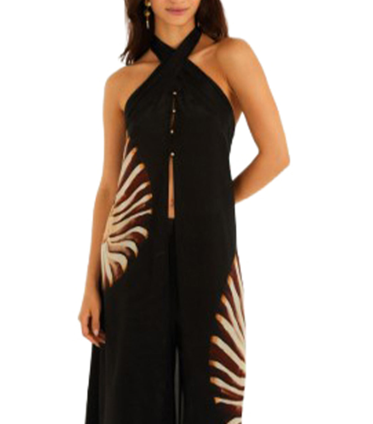 Ammonite Halter Neck Open Front Midi Tunic Black