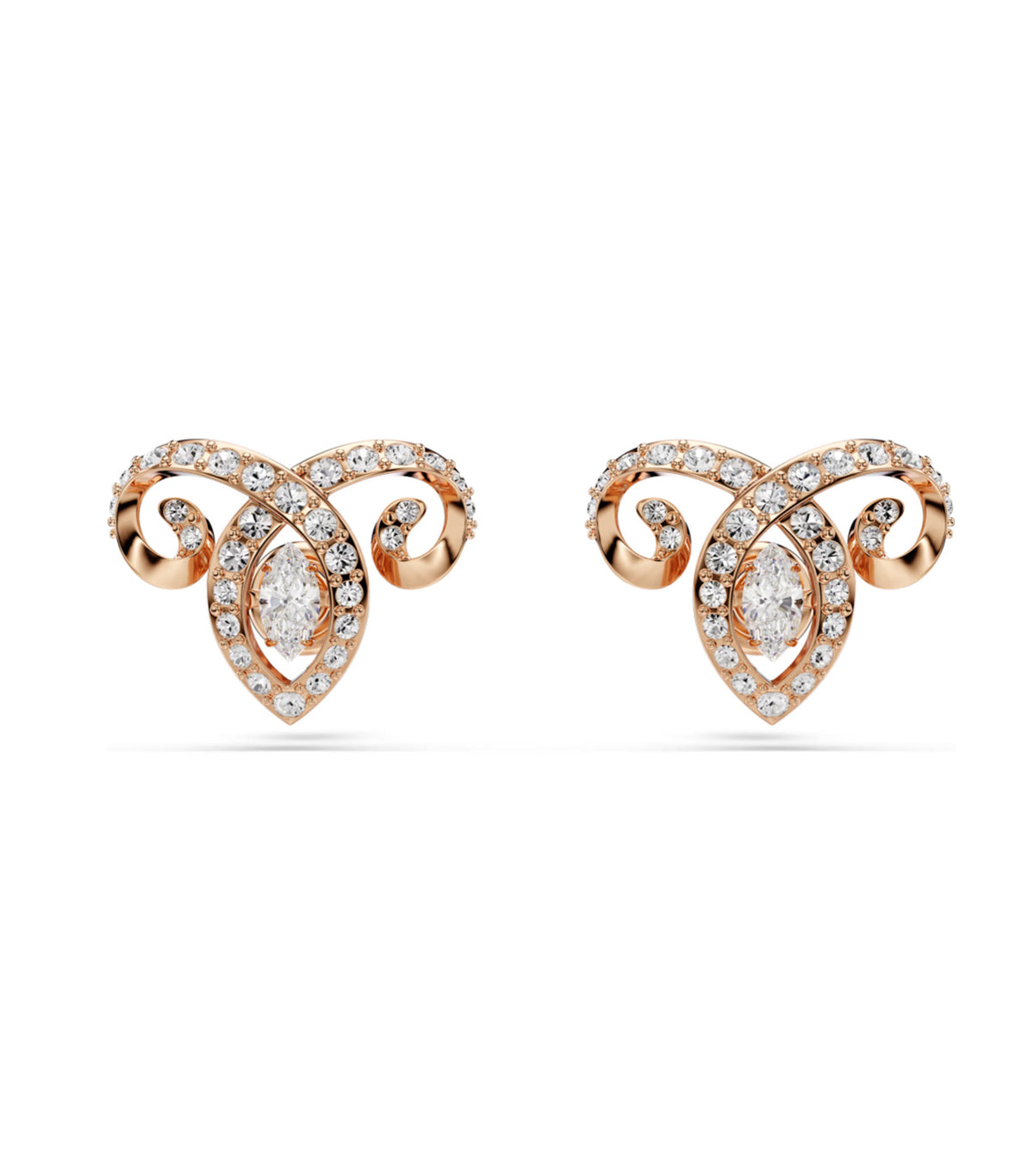 Chinese Zodiac Stud Earrings, Mixed Cuts, 18K Rose Gold Finish, White