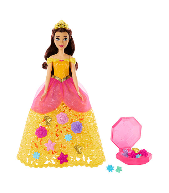 Disney Princess Flower Fashion Belle Doll with 20 Charms, Customizable Skirt & Storage Case