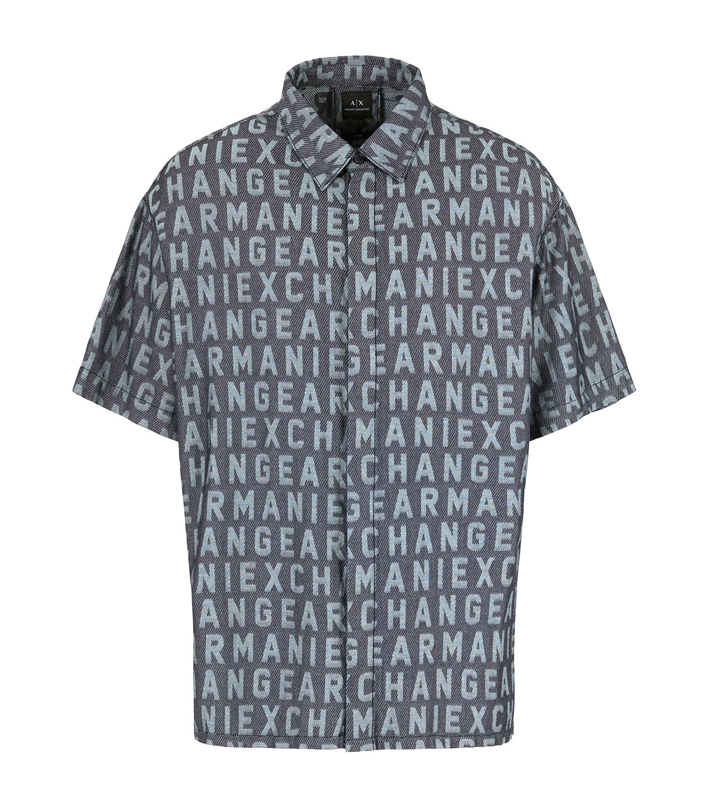 Loose Fit Cotton Shirt Indigo Jacquard