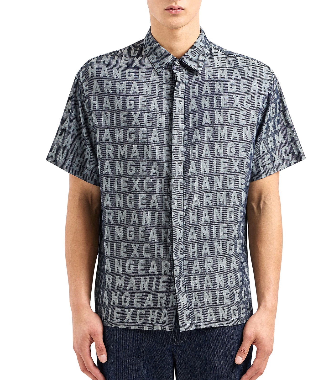 Loose Fit Cotton Shirt Indigo Jacquard