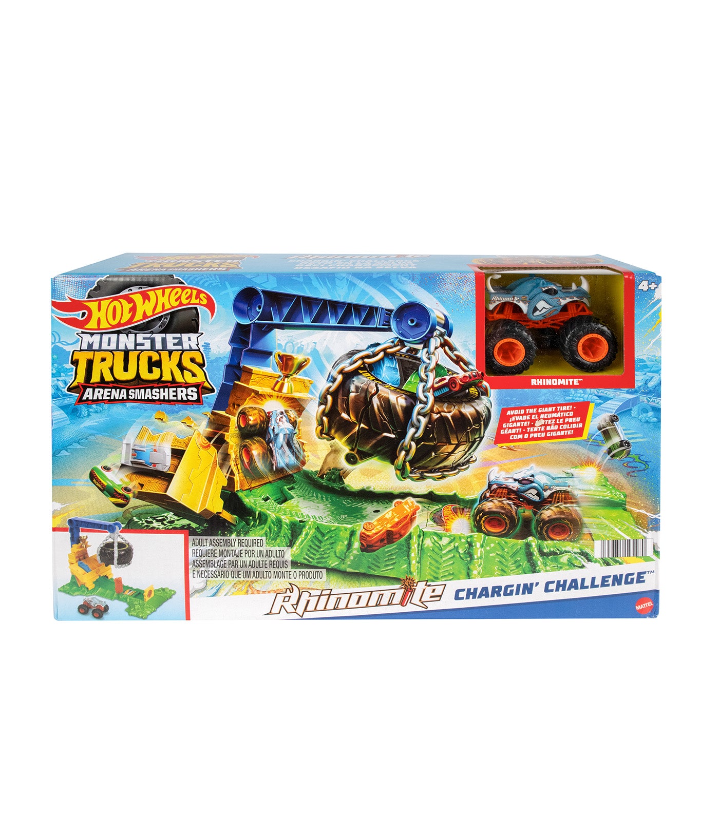 Monster Trucks Rhinomite Chargin' Challenge Playset With 1 Toy Truck & 2 Crushed Cars