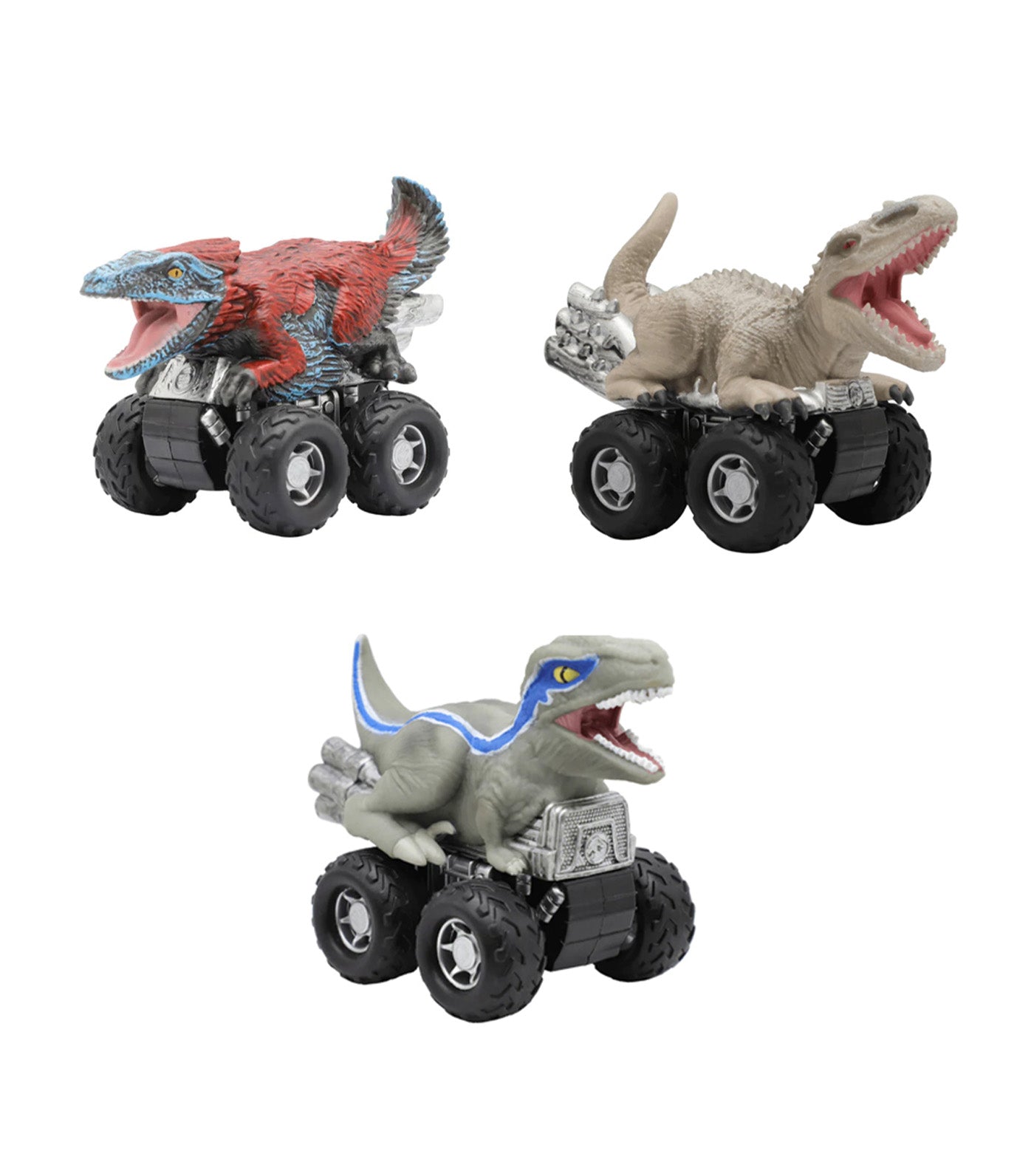 Jurassic World Zoom Riders Dominion Pack - Pyroraptor, Blue, Indominus Rex