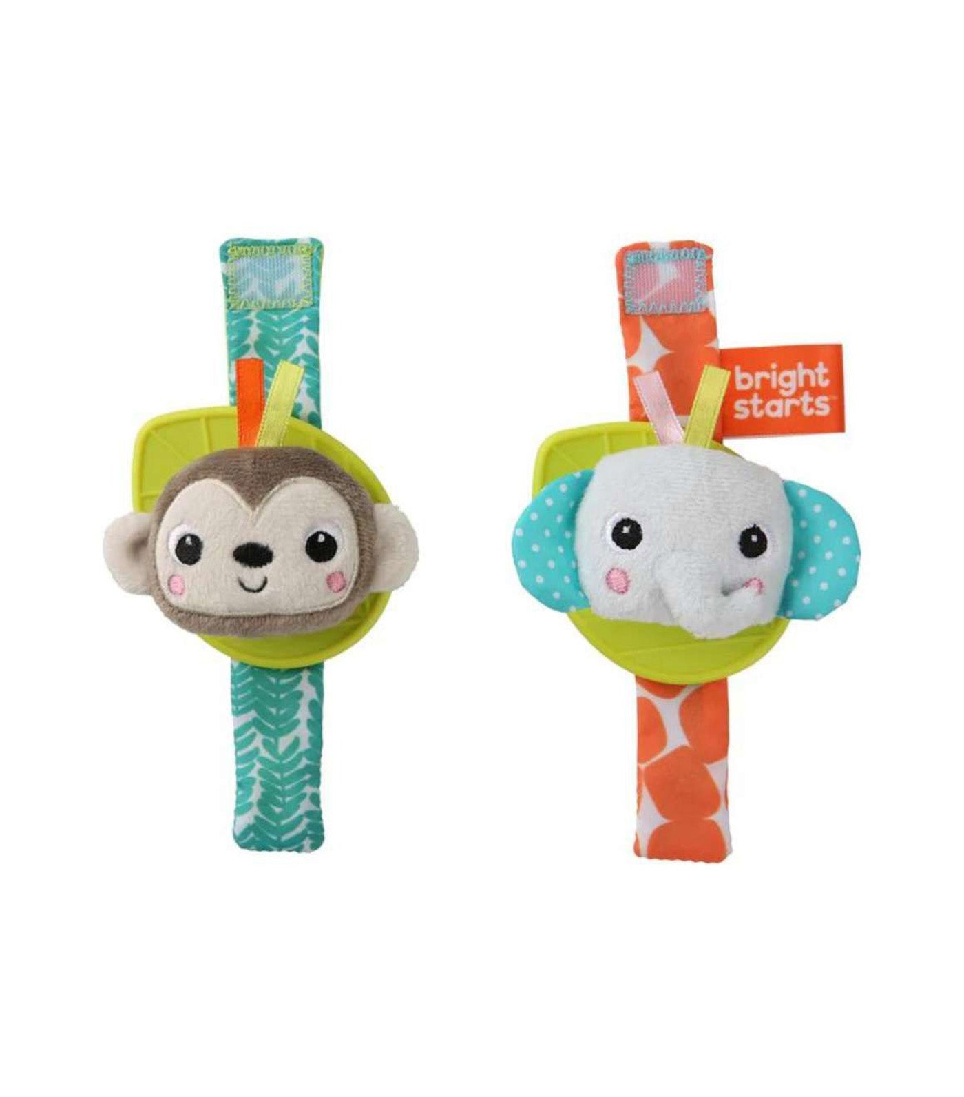 Bright Starts Rattle & Teethe Wrist Pals Toy, Monkey, and Elephant