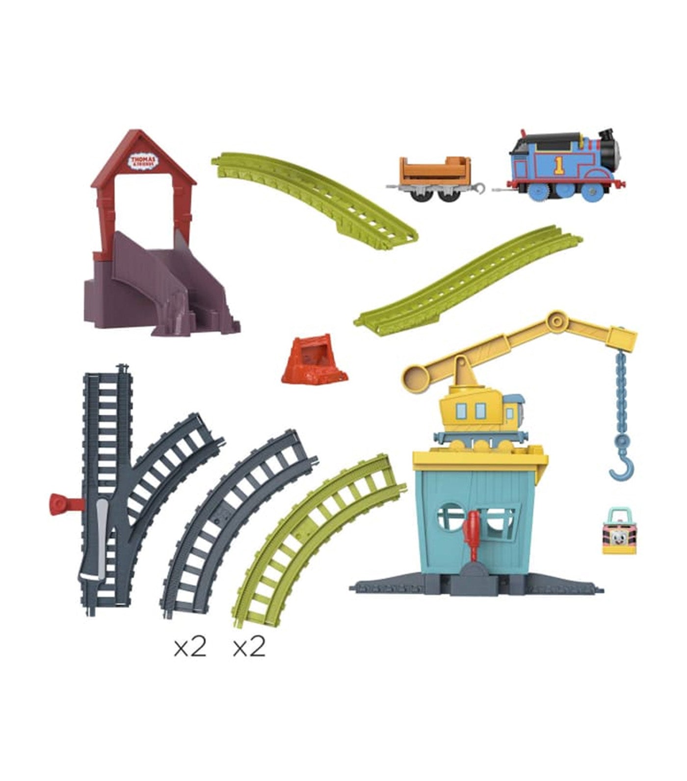 Motorized Toy Train Set Fix 'em Up Friends with Carly the Crane, Sandy the Rail Speeder & Thomas