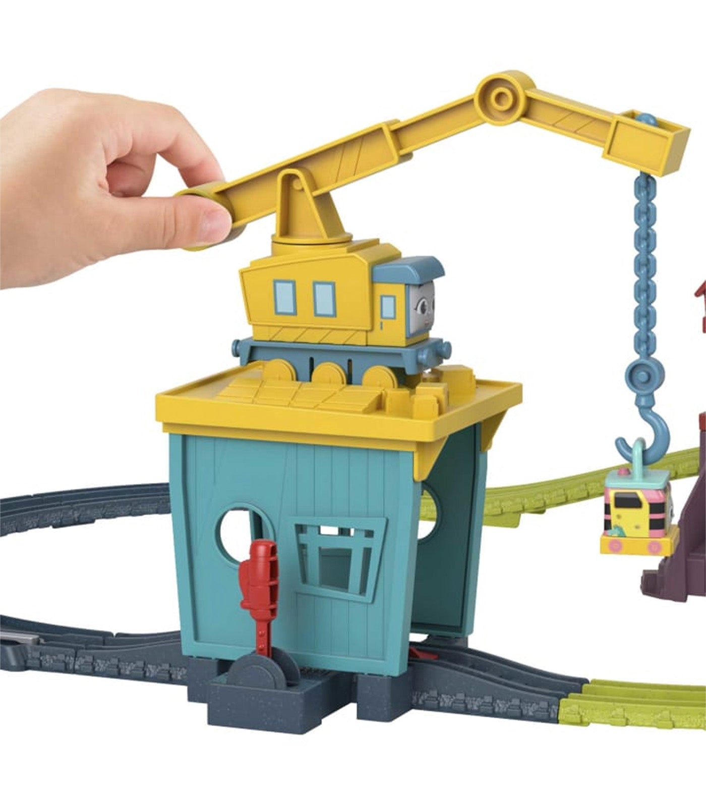 Motorized Toy Train Set Fix 'em Up Friends with Carly the Crane, Sandy the Rail Speeder & Thomas