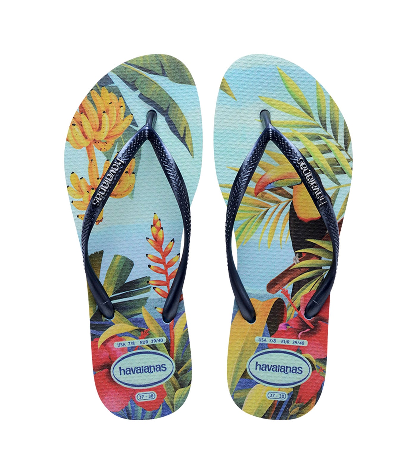 Slim Tropical Flip Flops Blue/Blue